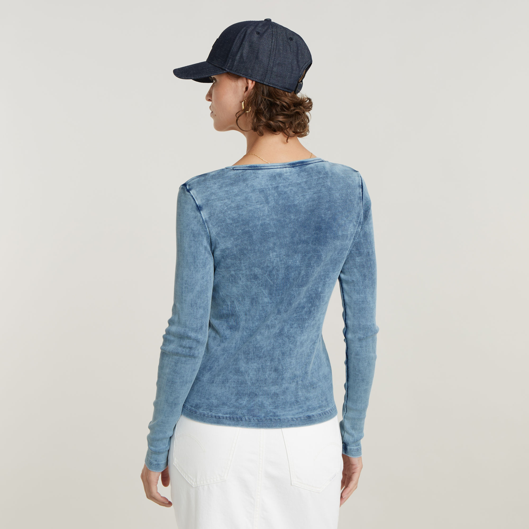 G-Star RAW Deep V Indigo Henley Slim Top Lichtblauw Dames