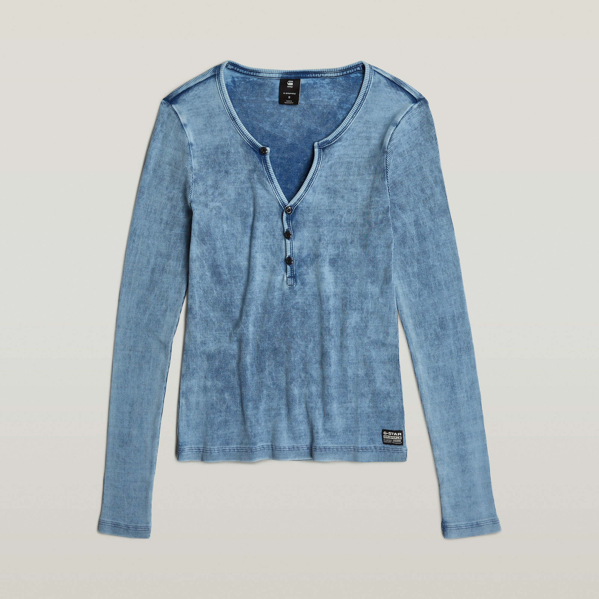 G-Star RAW Deep V Indigo Henley Slim Top Lichtblauw Dames