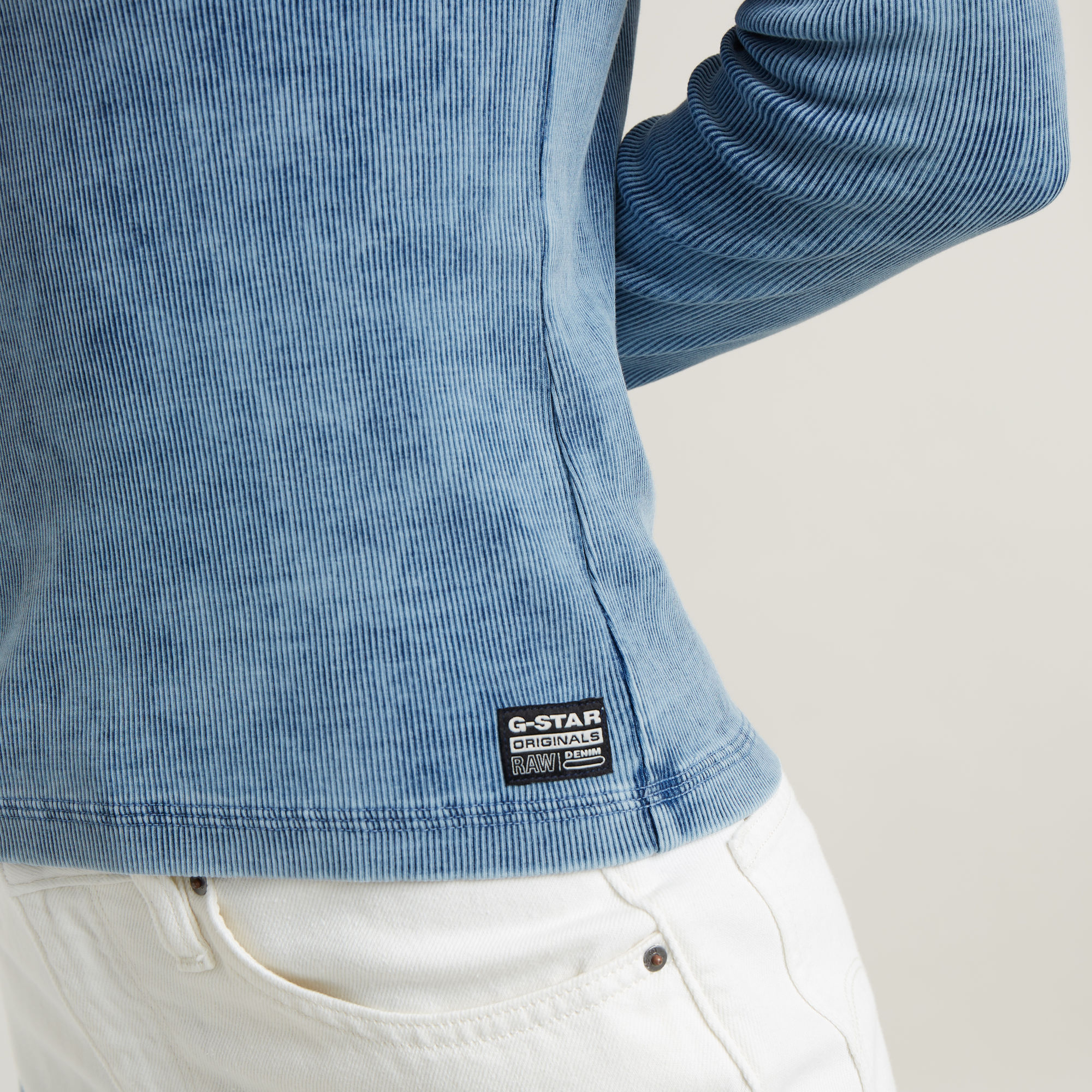 G-Star RAW Deep V Indigo Henley Slim Top Lichtblauw Dames