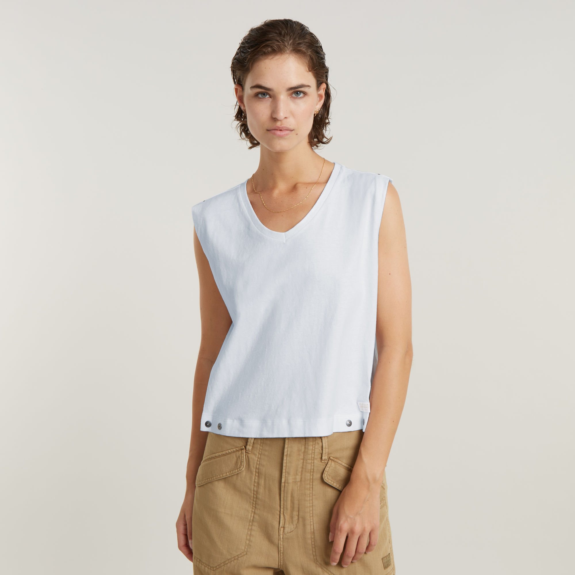 

Riveted Loose Top - White - Women