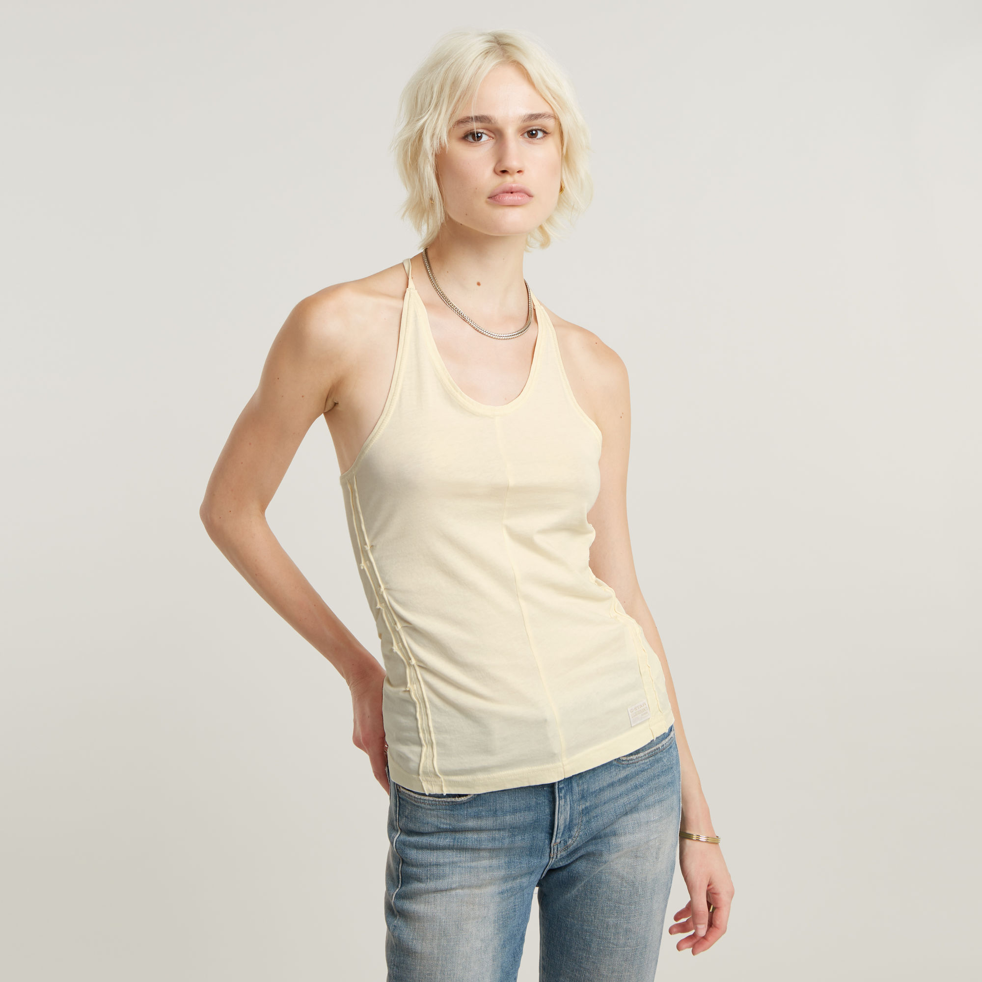 

Gathered Slim Tank Top - Beige - Women