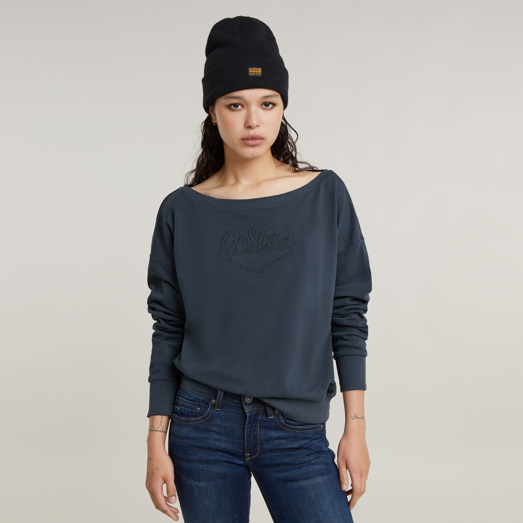 G-Star RAW Boat Neck Loose Sweater Grijs Dames