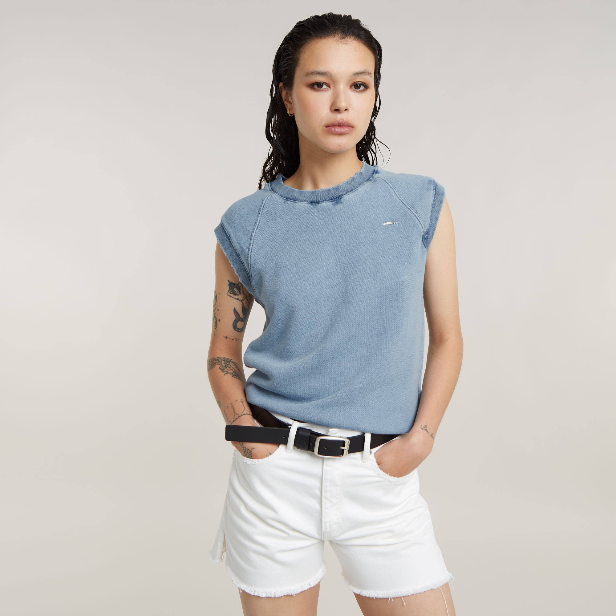 

Distressed Raglan Sweater - Lichtblauw - Dames