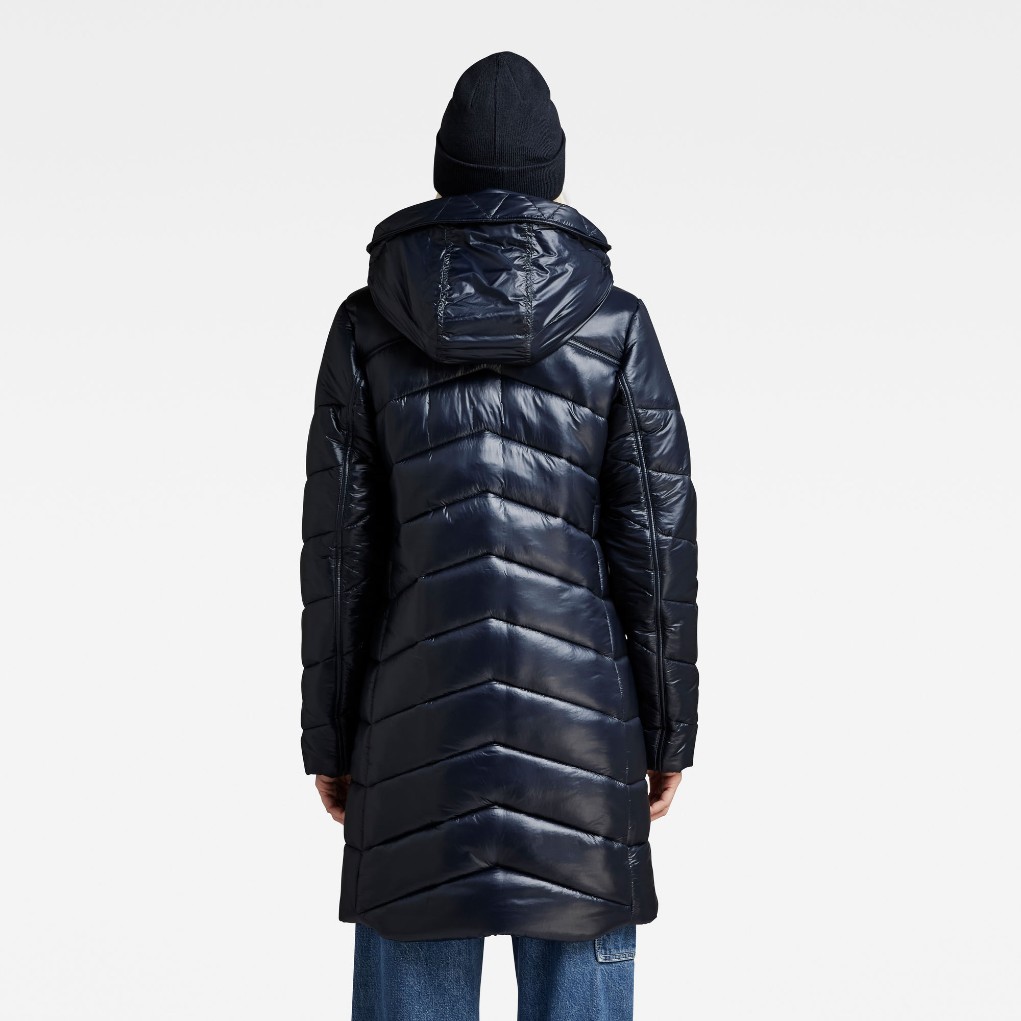 G-Star RAW Lange Jas Met Capuchon Slim Donkerblauw Dames