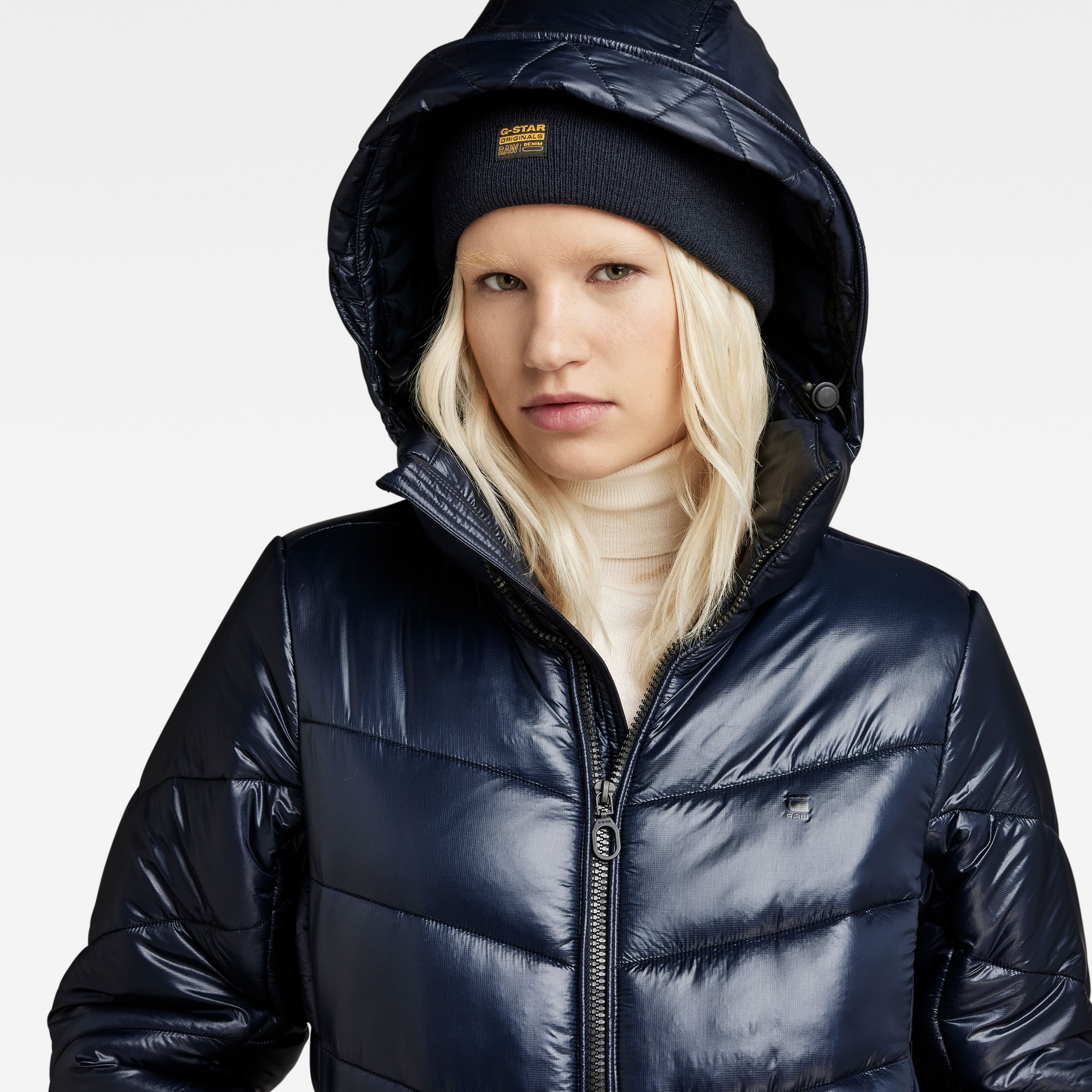 G-Star RAW Lange Jas Met Capuchon Slim Donkerblauw Dames