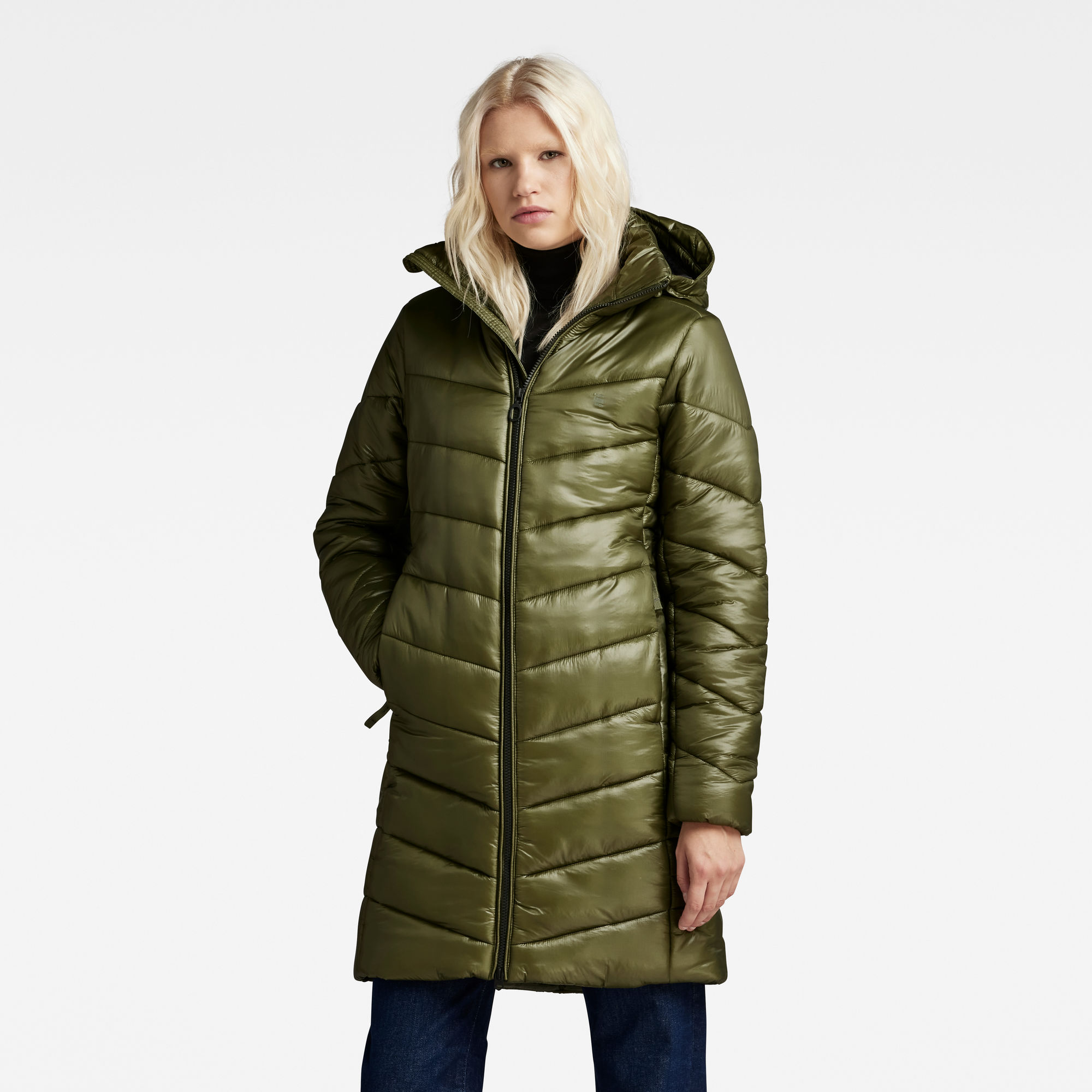 G-Star RAW Lange Jas Met Capuchon Slim Groen Dames