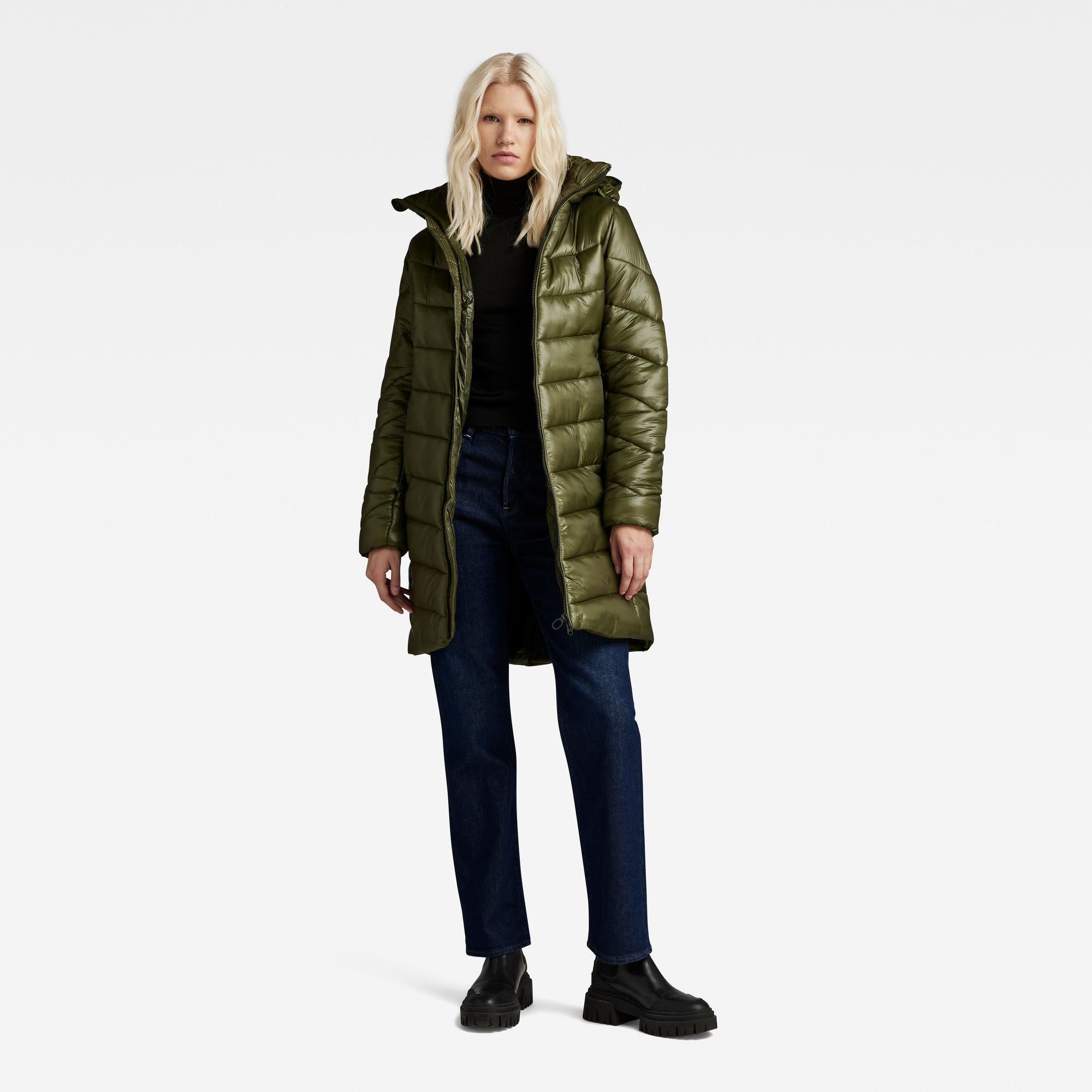 G-Star RAW Lange Jas Met Capuchon Slim Groen Dames