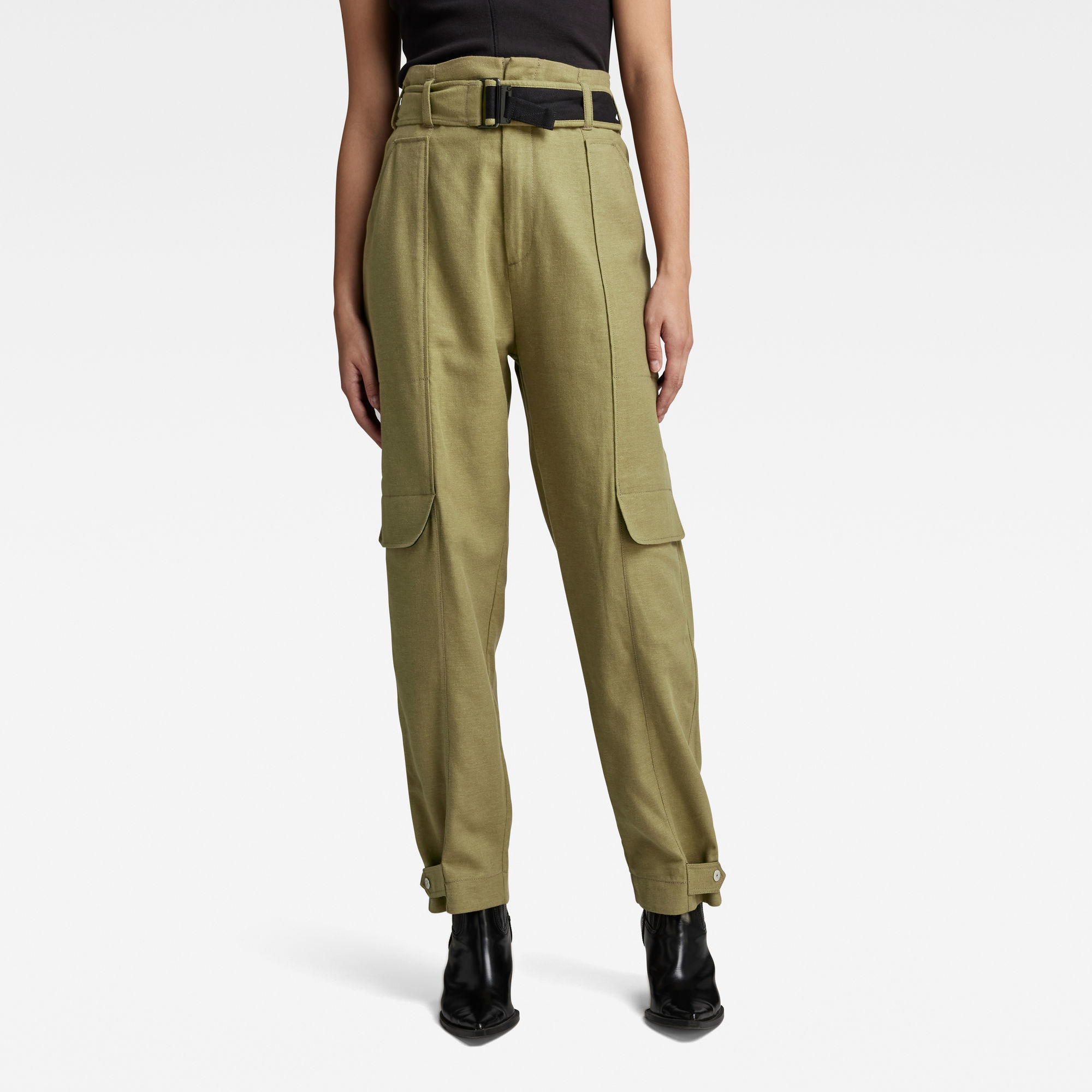 

High Paperbag Pants - Green - Women