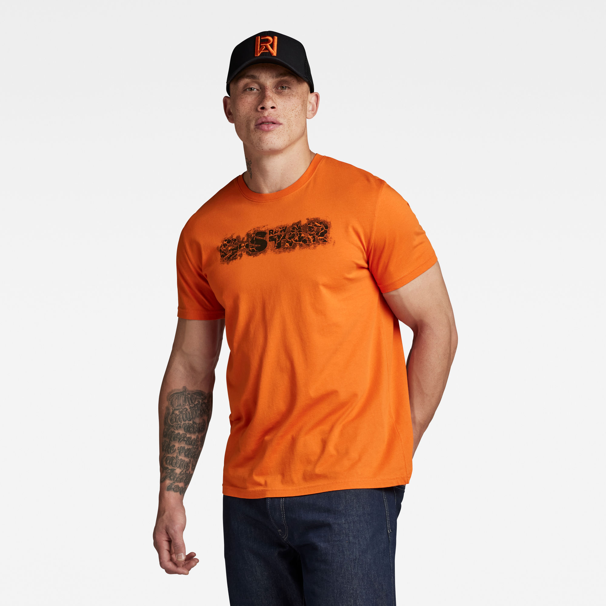 G-Star RAW Distressed Logo T-Shirt Oranje Heren