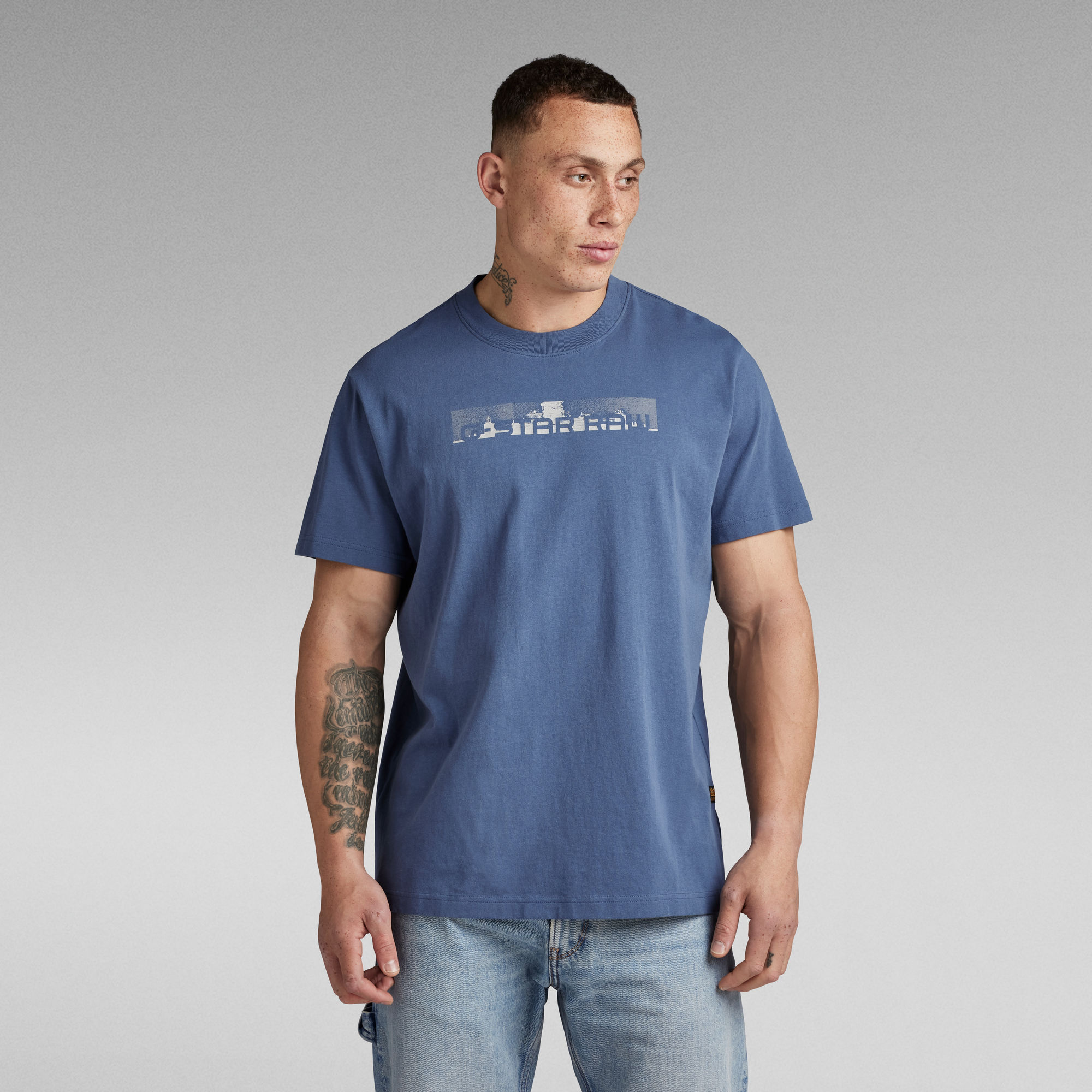 G-Star RAW Flight Deck Back Graphic Loose T-Shirt Midden blauw Heren