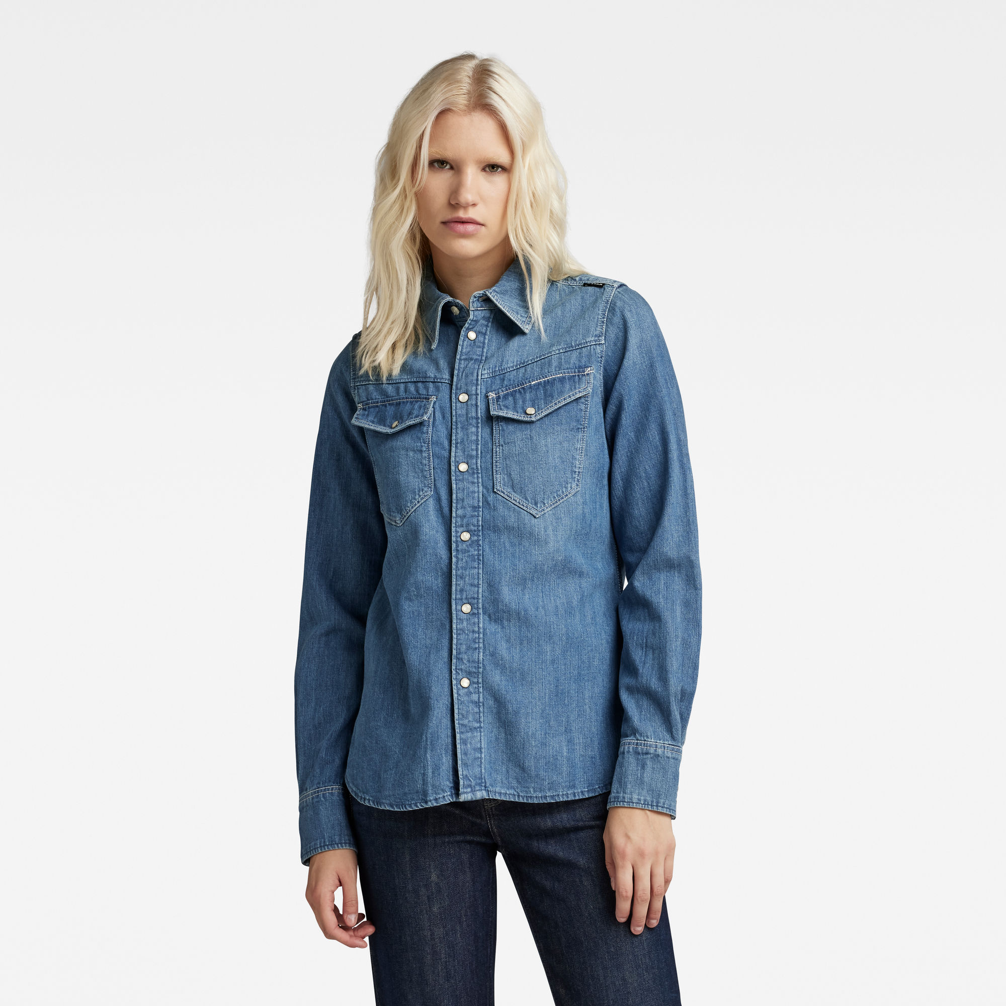 

Slim Denim Shirt - Midden blauw - Dames