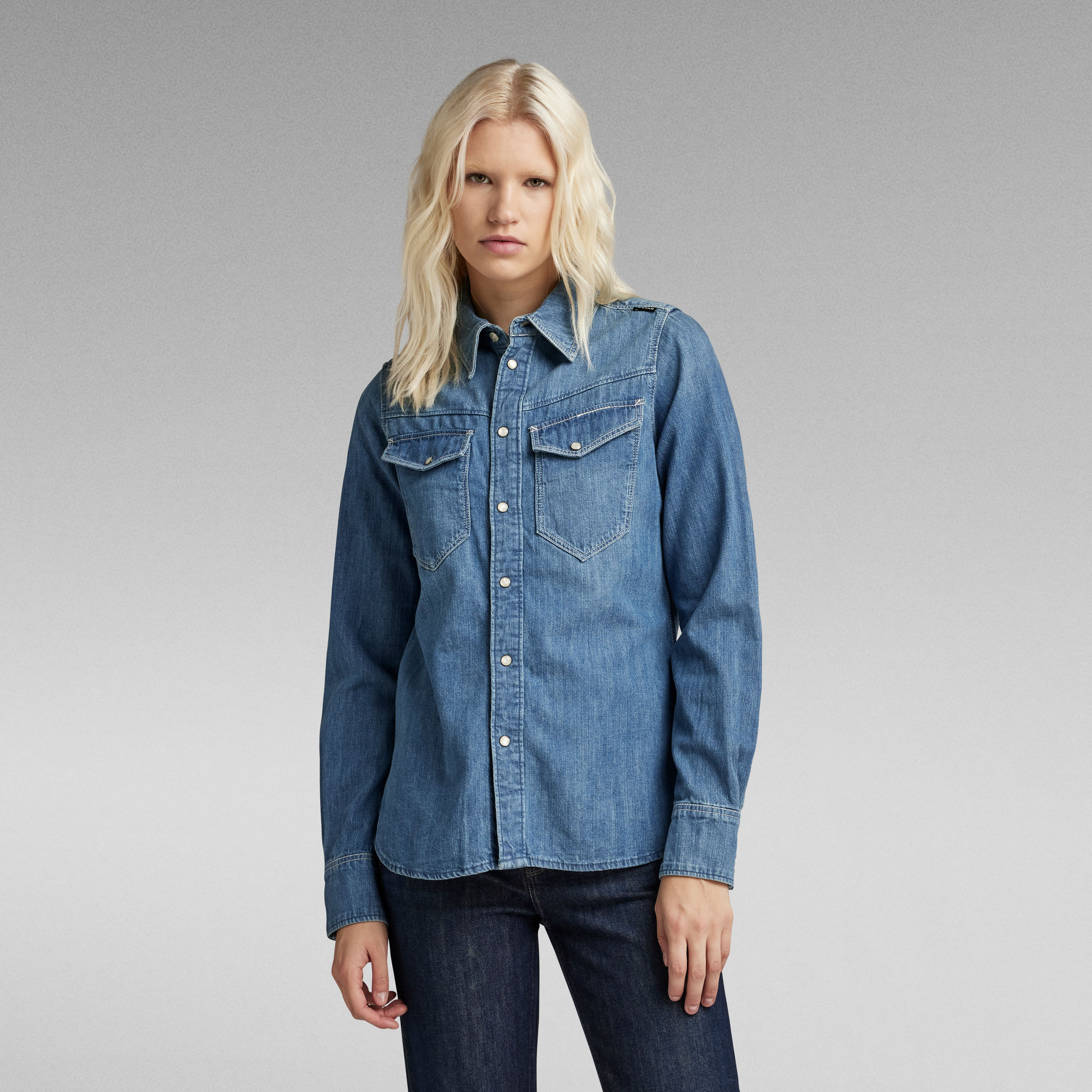 Slim Denim Hemd - Mittelblau - Damen