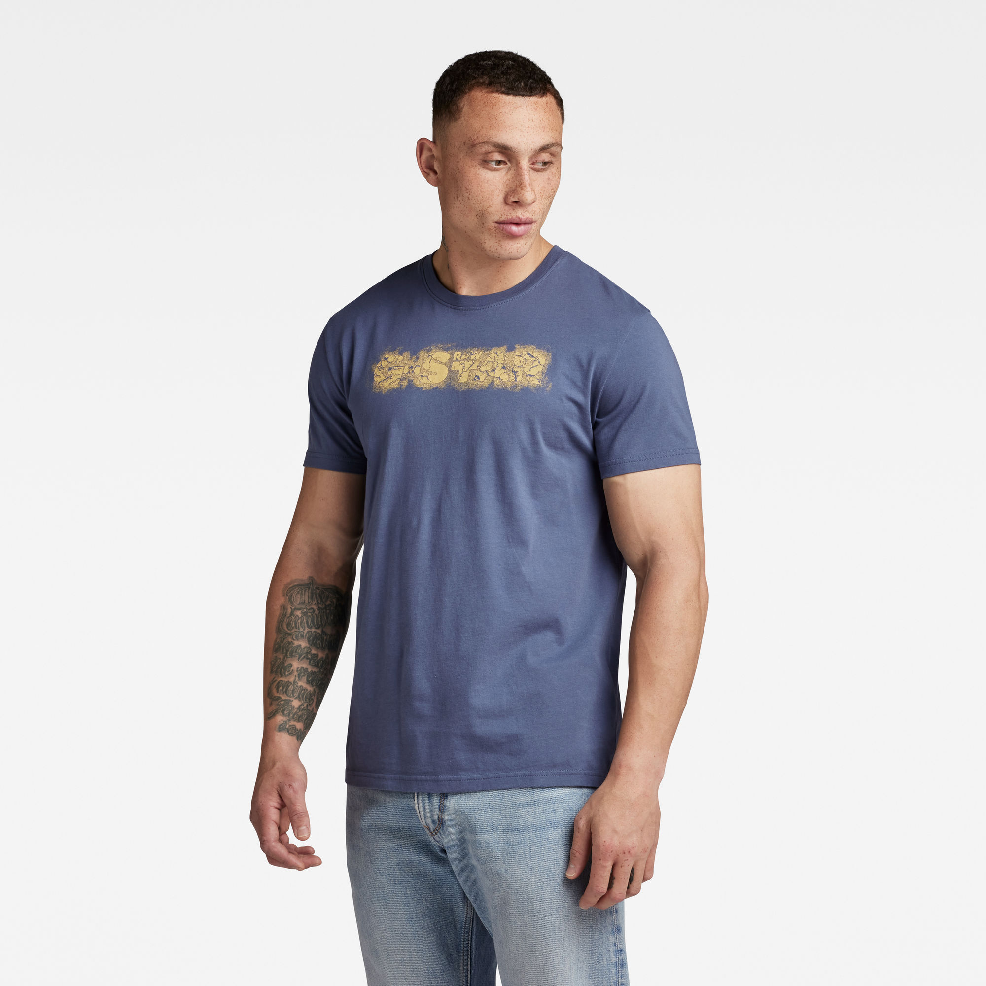 G-Star RAW Distressed Logo T-Shirt Midden blauw Heren