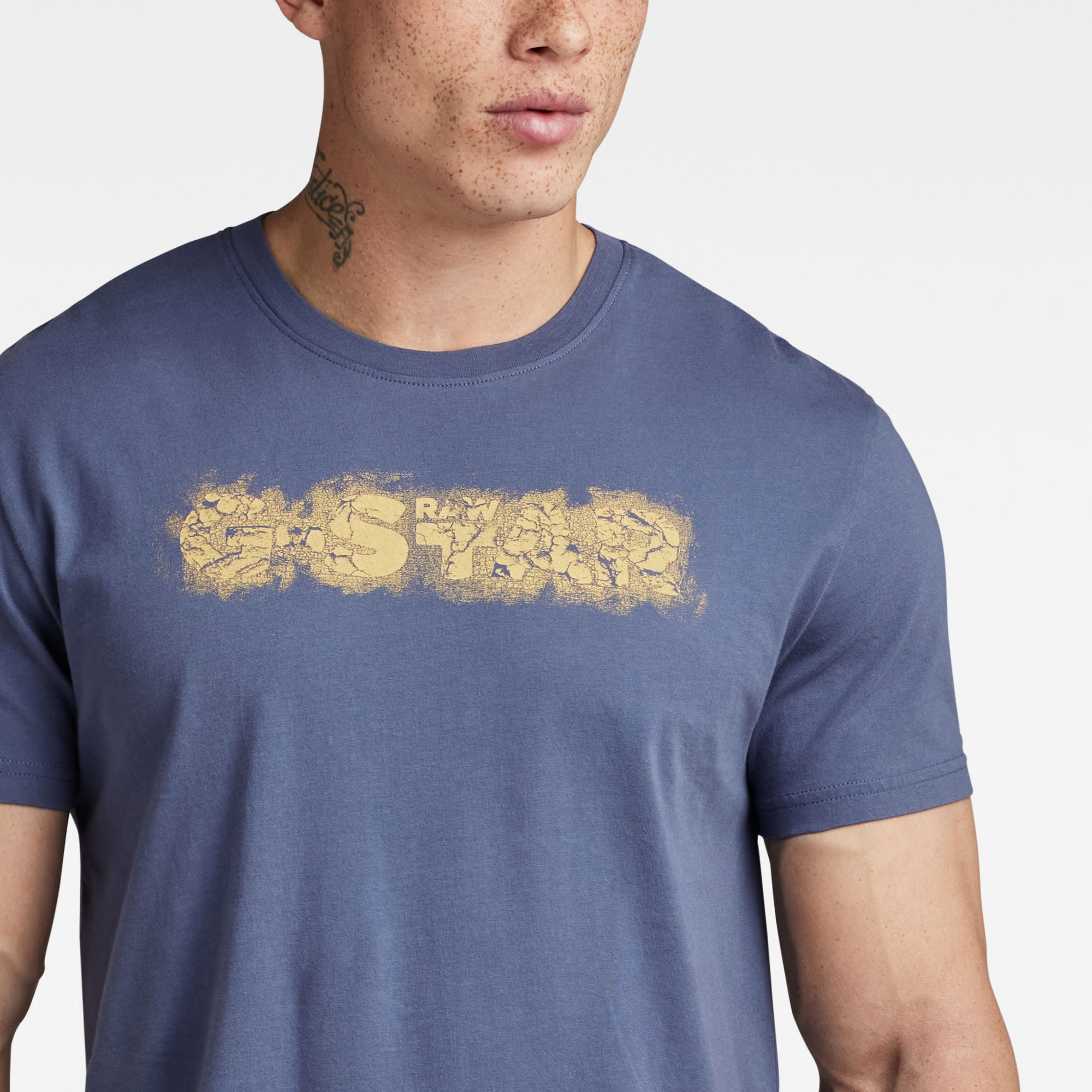 G-Star RAW Distressed Logo T-Shirt Midden blauw Heren