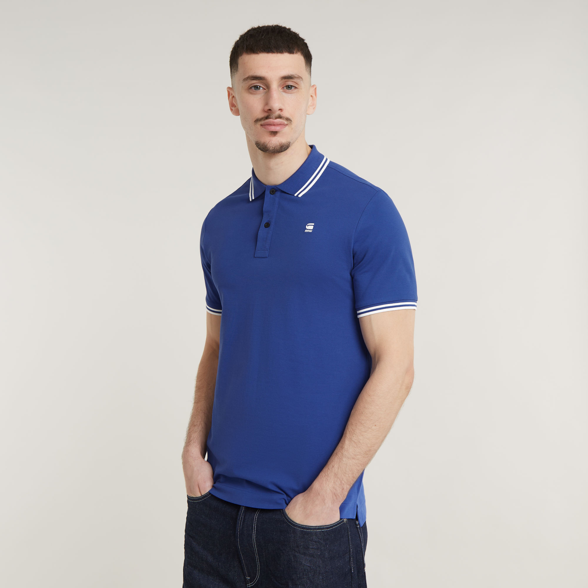 G-Star RAW Dunda Slim Stripe Polo Midden blauw Heren