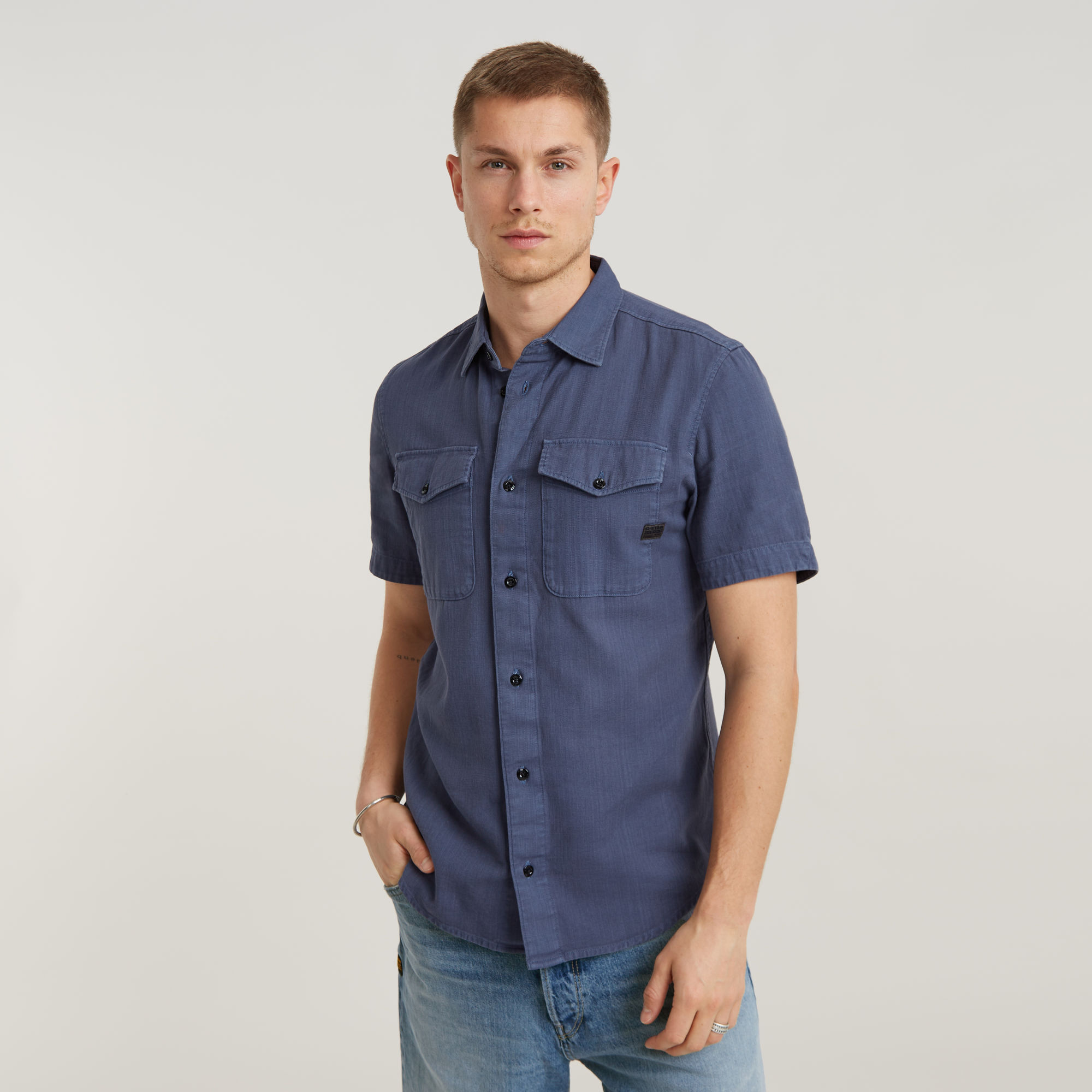 Marine Slim Hemd - Mittelblau - Herren