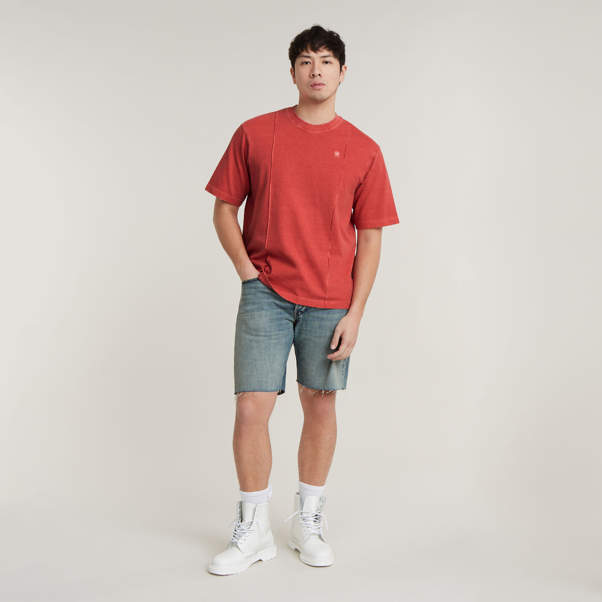 G-Star RAW Overdyed Destroyed Boxy T-Shirt Roze Heren