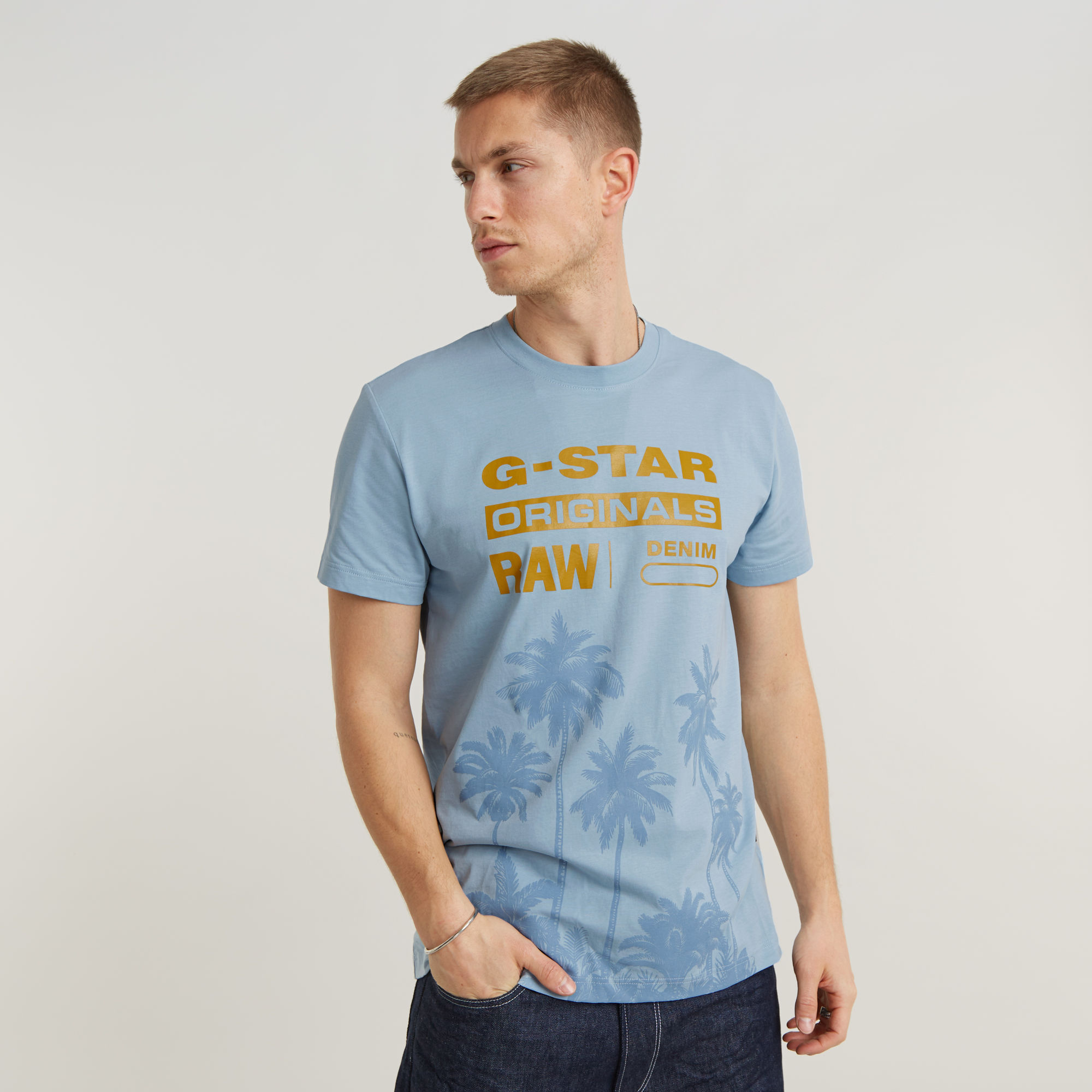G-Star RAW Palm Originals T-Shirt Lichtblauw Heren
