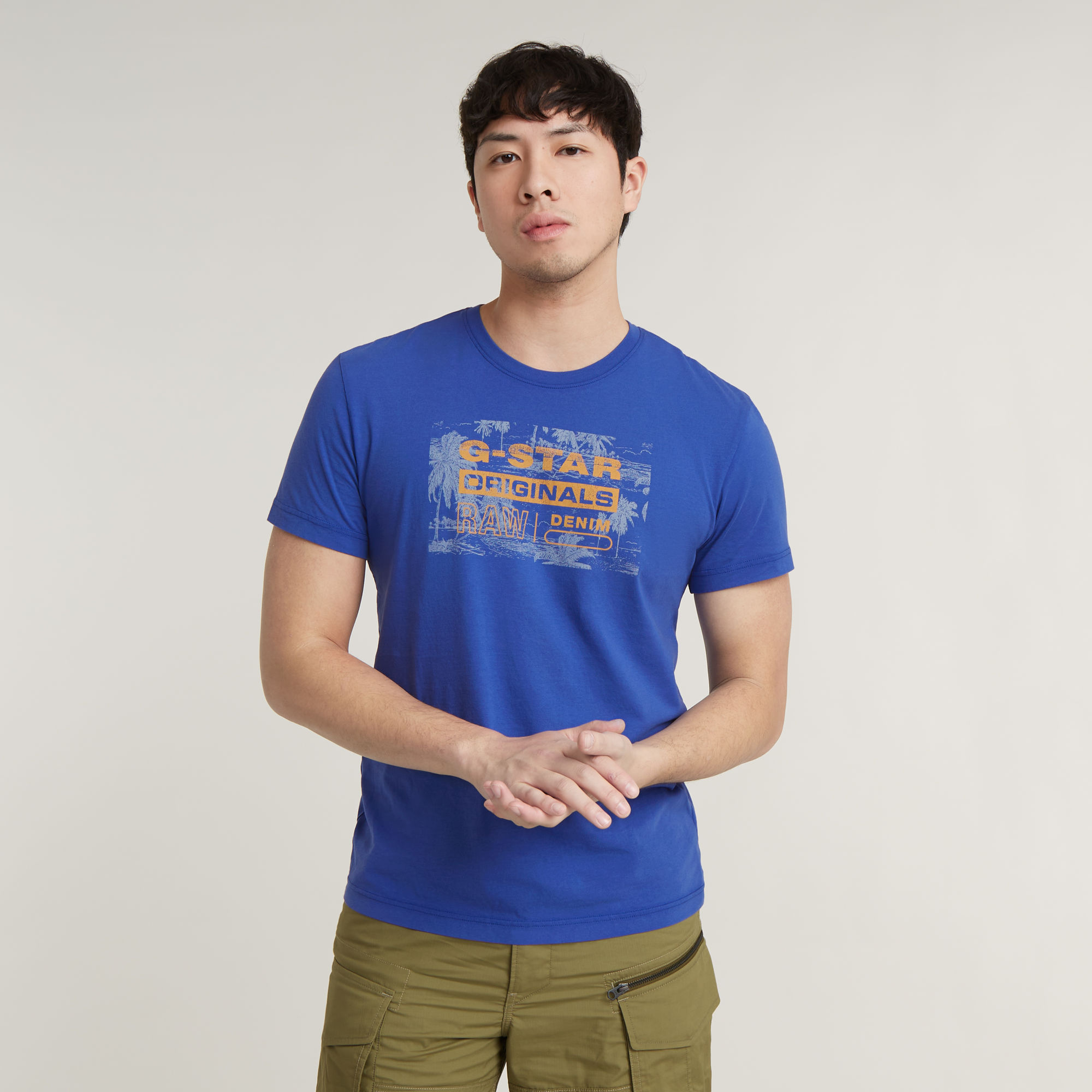 G-Star RAW Framed Palm Originals T-Shirt Midden blauw Heren