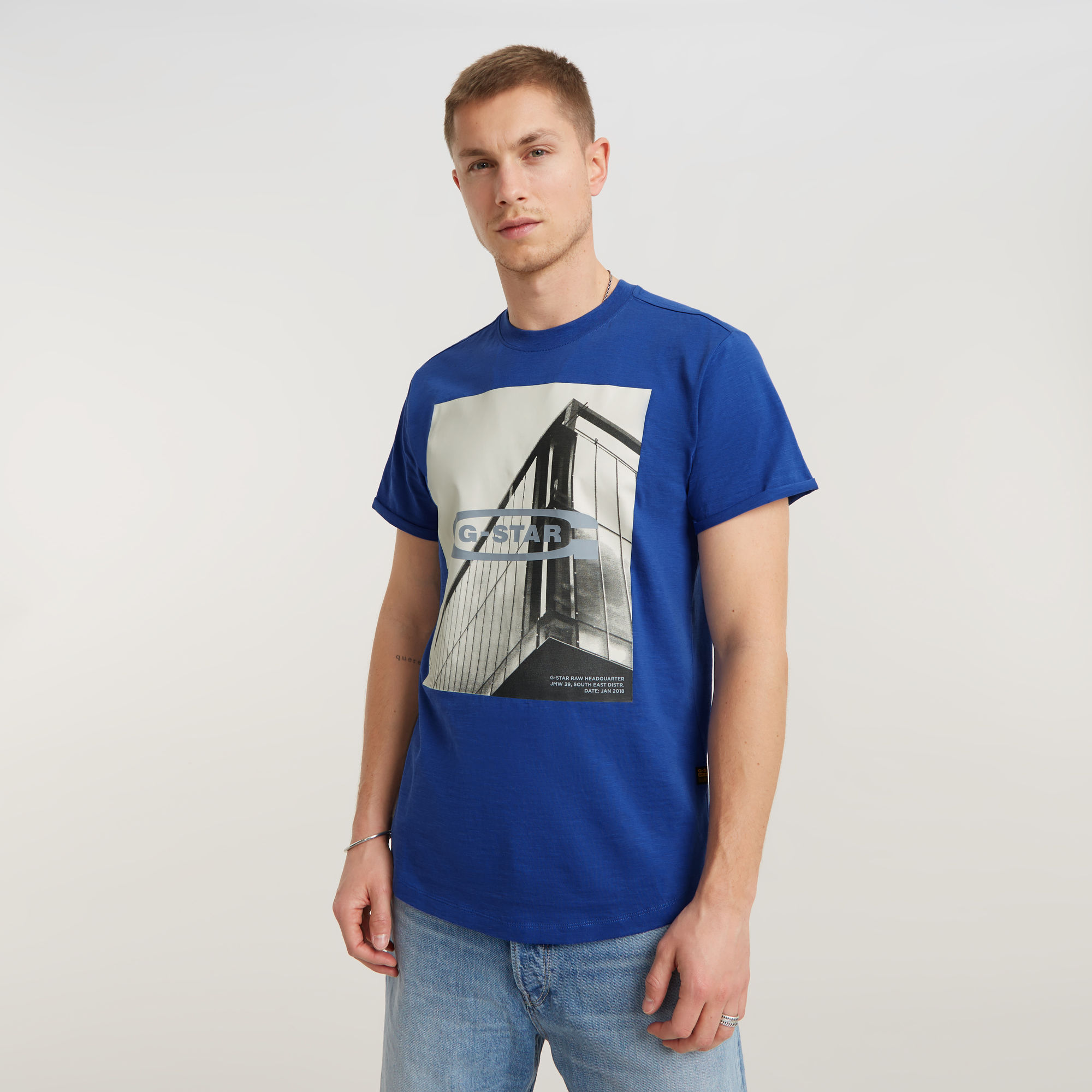 G-Star RAW HQ Old School Logo Lash T-Shirt - Midden blauw - Heren