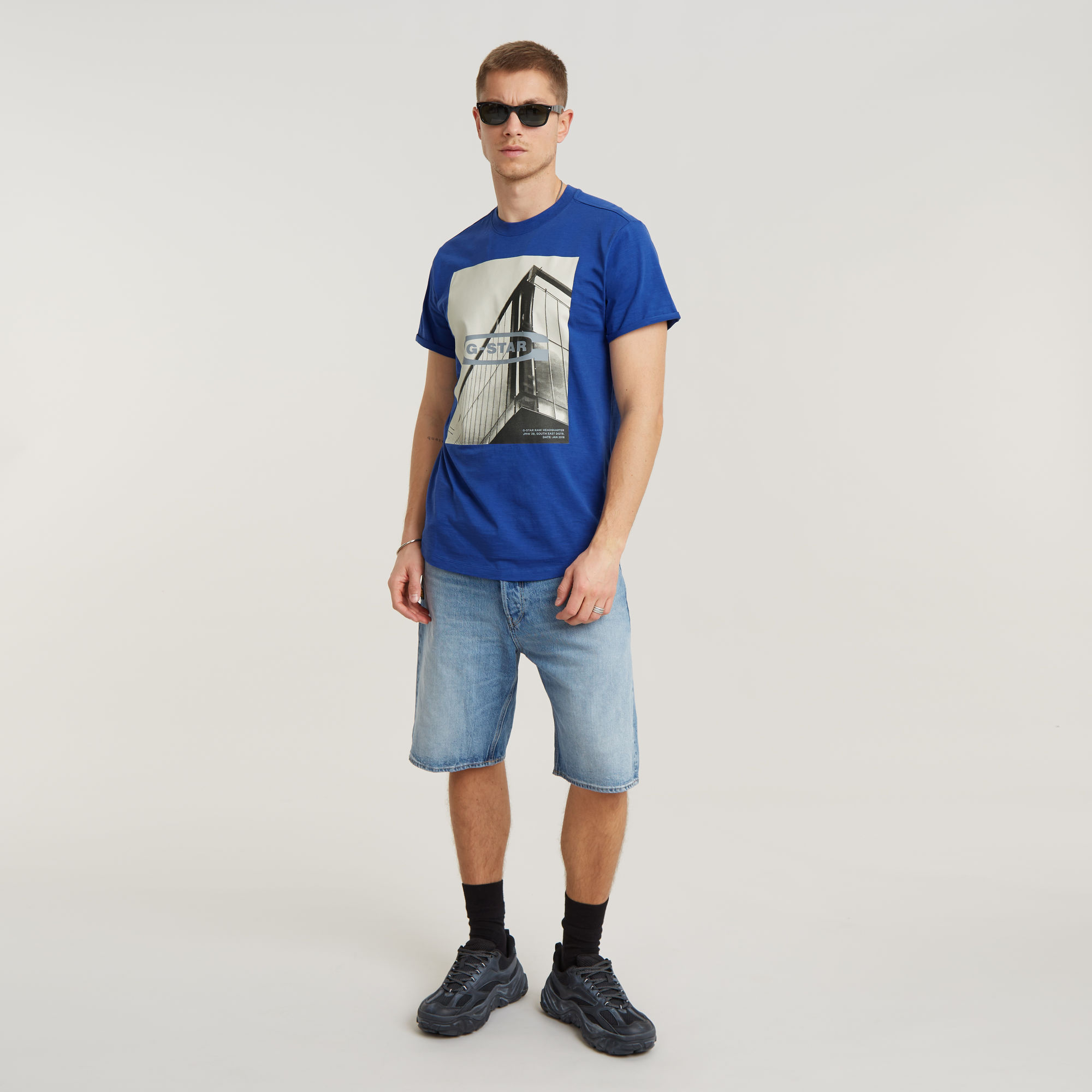 G-Star RAW HQ Old School Logo Lash T-Shirt Midden blauw Heren