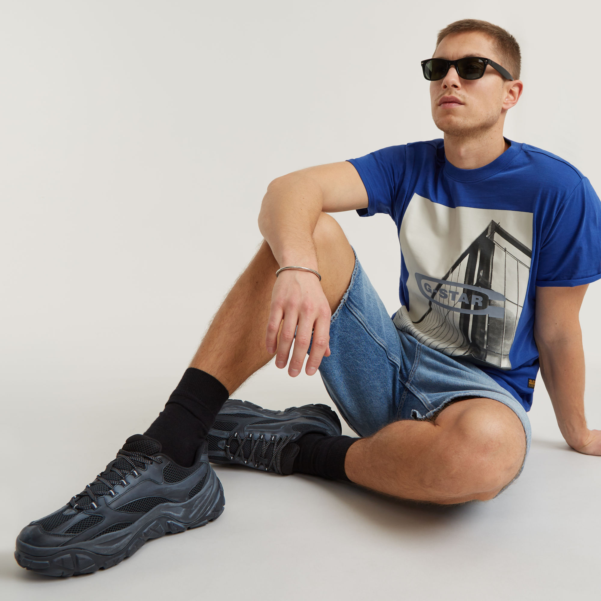 G-Star RAW HQ Old School Logo Lash T-Shirt Midden blauw Heren