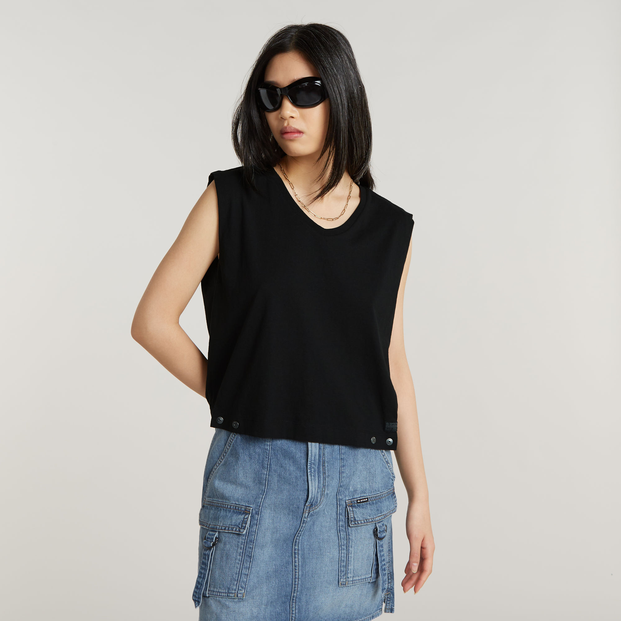 Riveted Loose Top - Schwarz - Damen