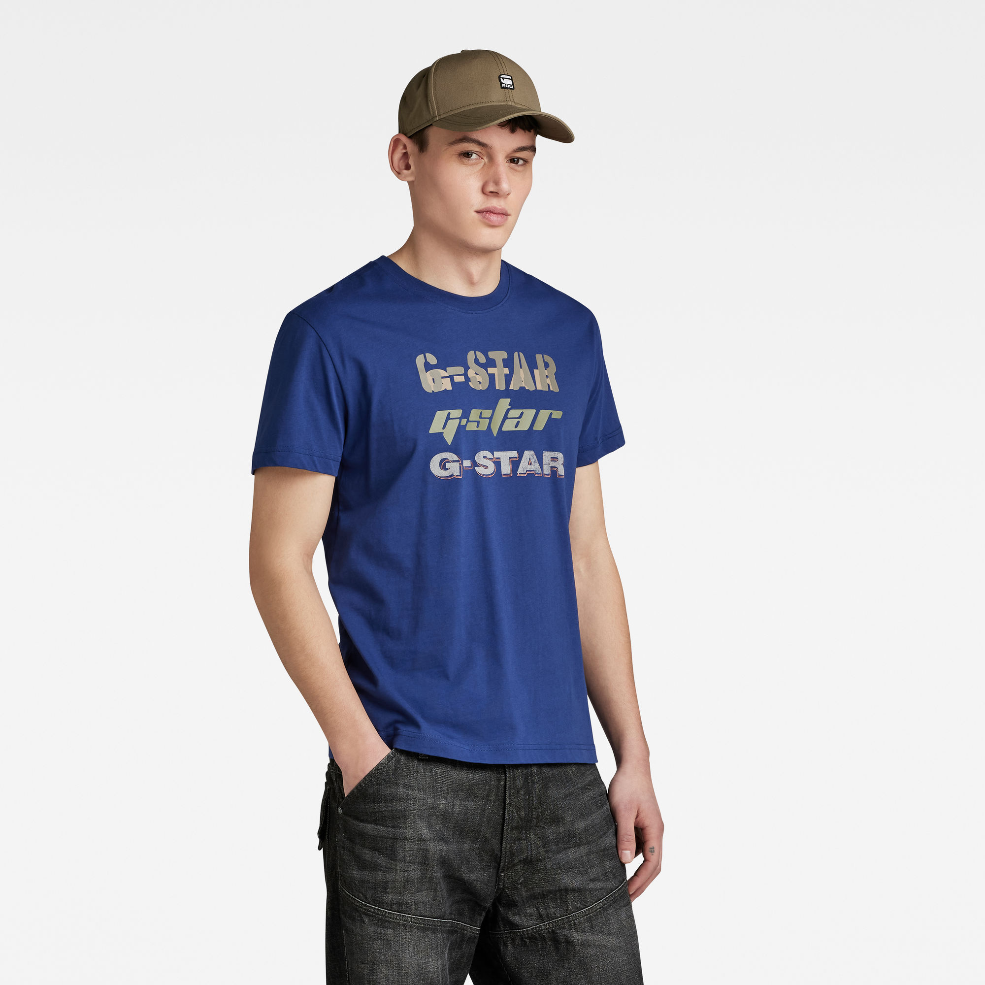 G-Star RAW Triple Logo Graphic T-Shirt Midden blauw Heren