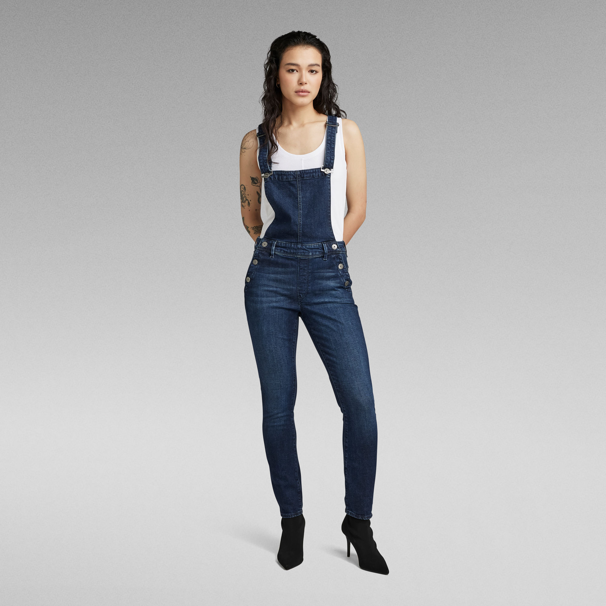 Lynn High Slim Navy Overall - Mittelblau - Damen