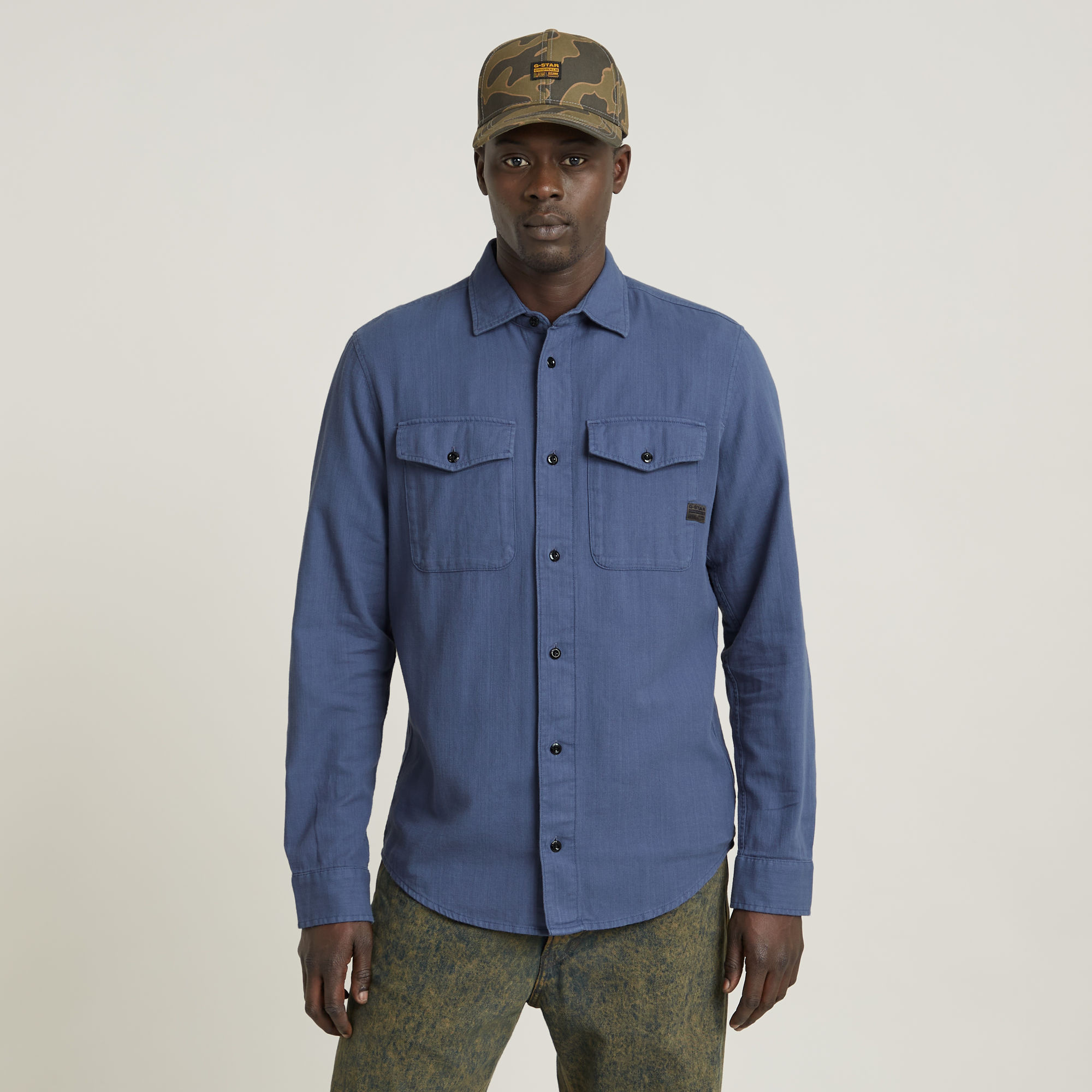 G-Star RAW slim fit overhemd Marine met logo indigo blauw
