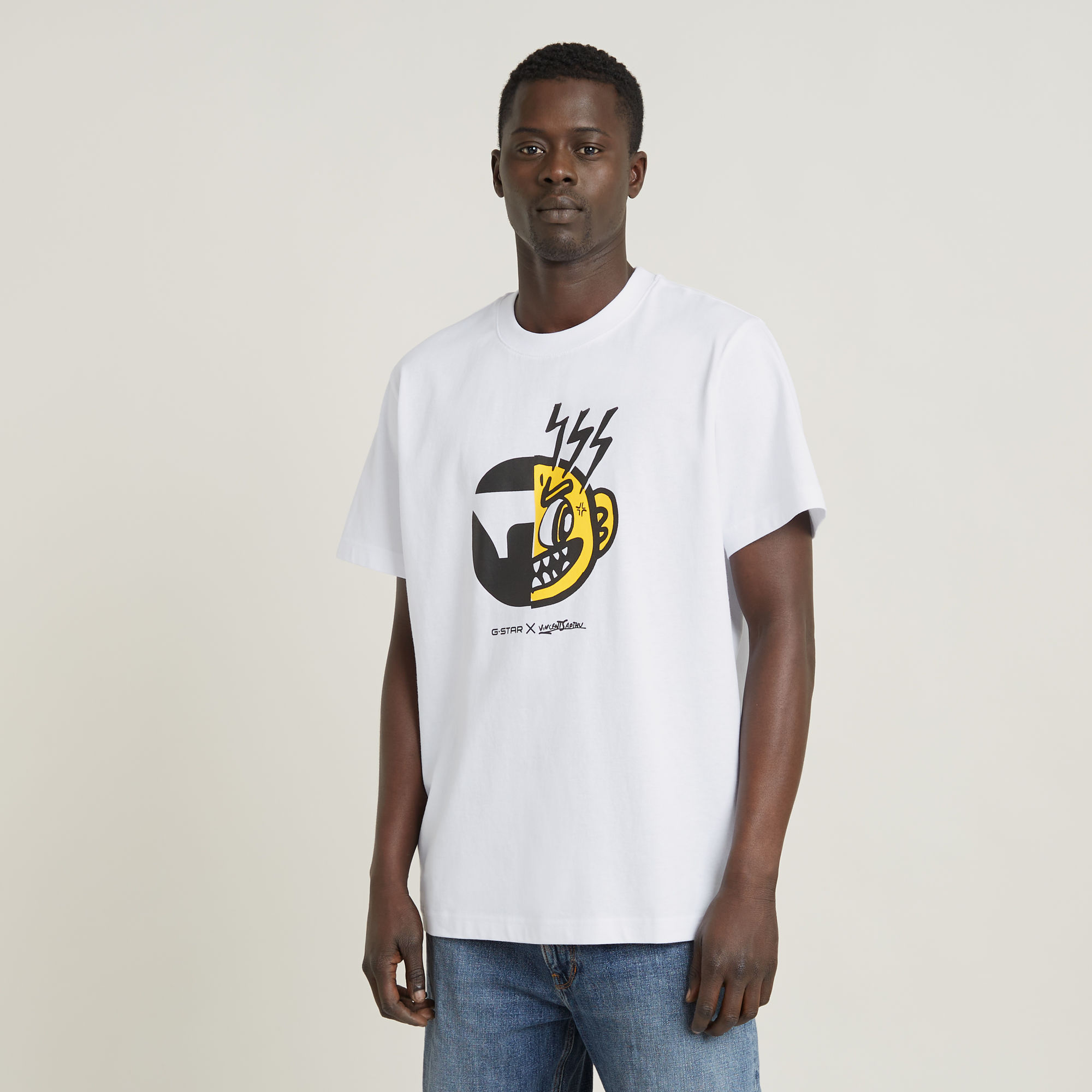 G-Star RAW Unisex Face Cartoon Loose T-Shirt Wit Heren