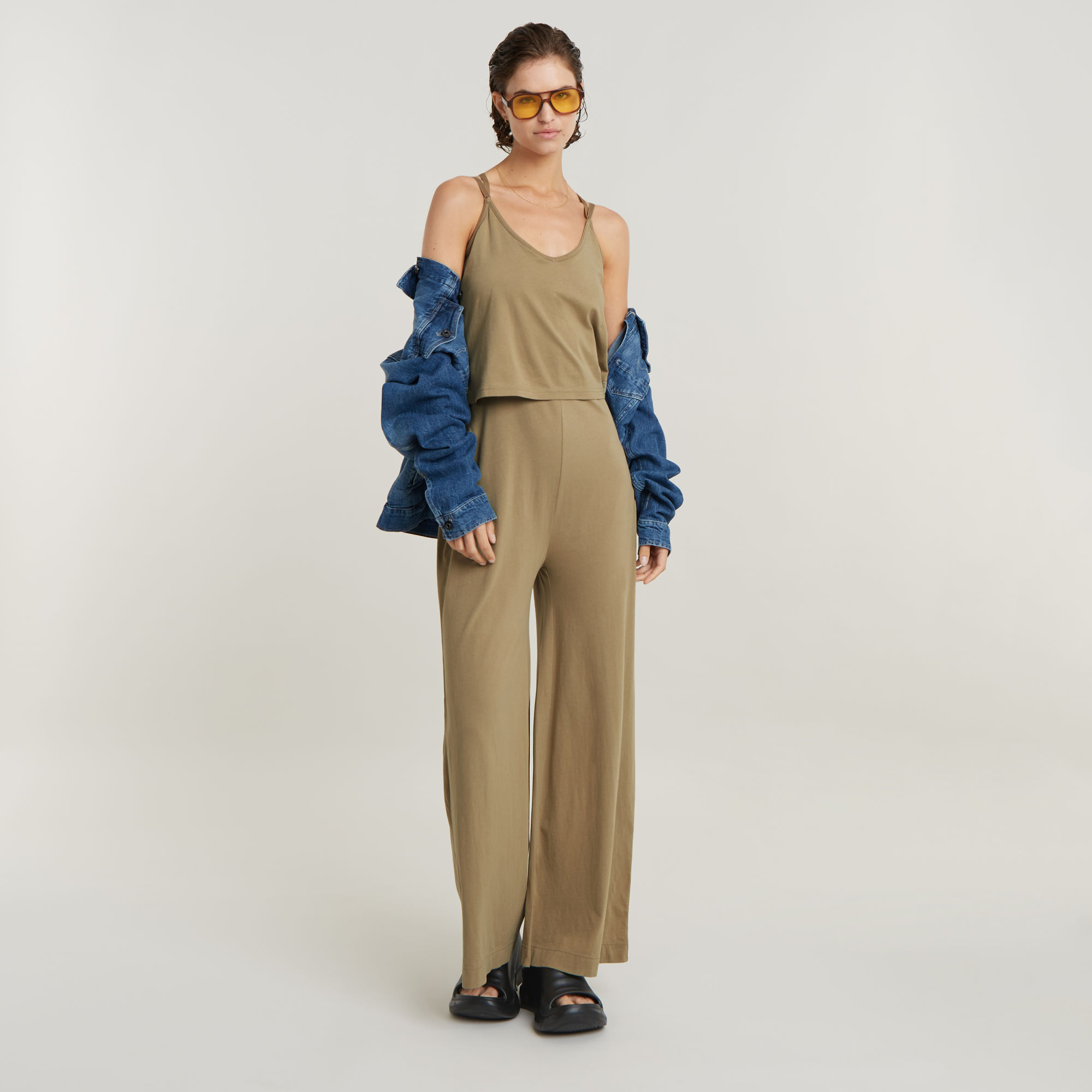 

Spaghetti Strap Loose Jumpsuit - Brown - Women