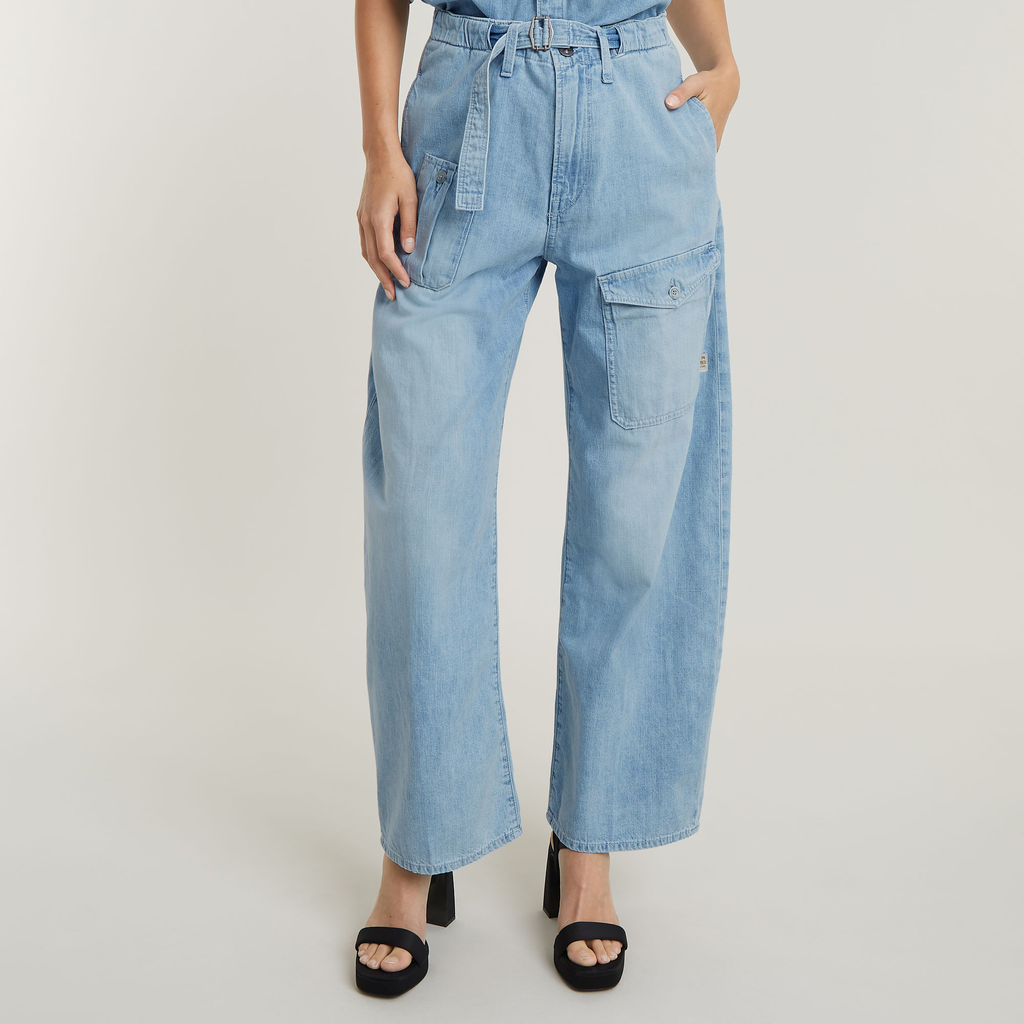 Belted Cargo Loose Jeans - Hellblau - Damen