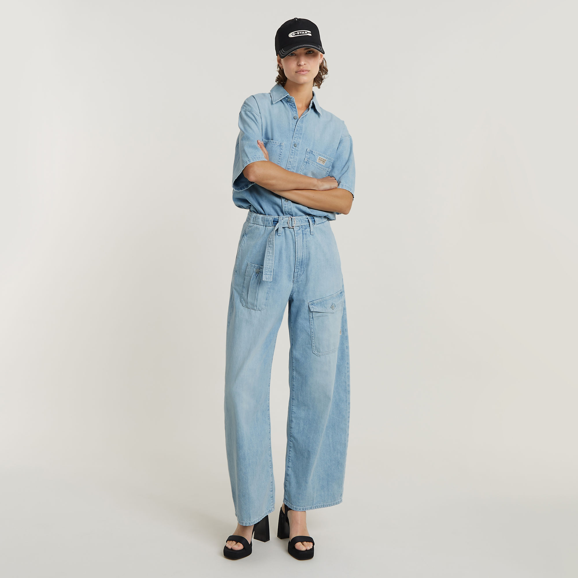 G-Star RAW Belted Cargo Loose Jeans Lichtblauw Dames