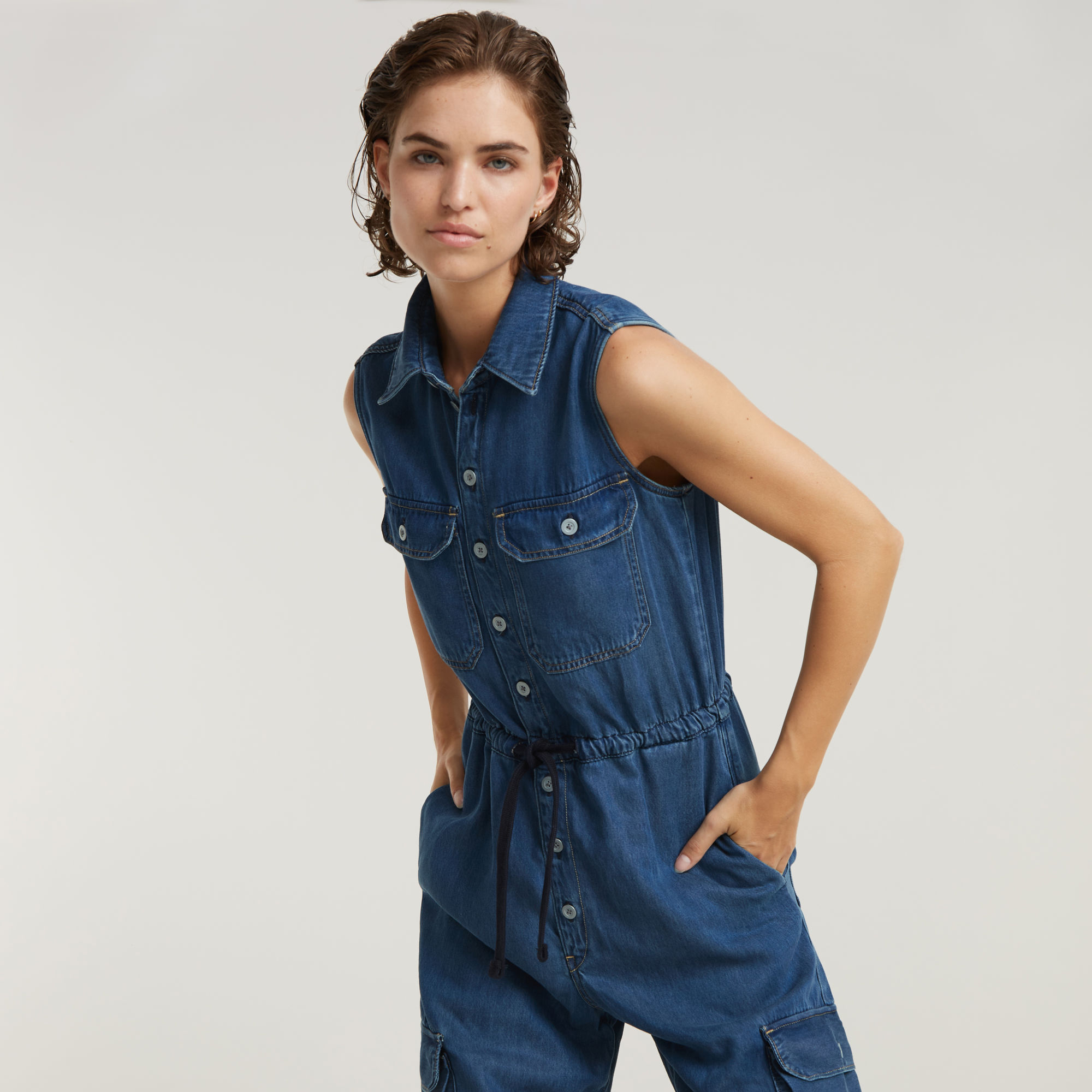 Soft Utility Jumpsuit - Mittelblau - Damen