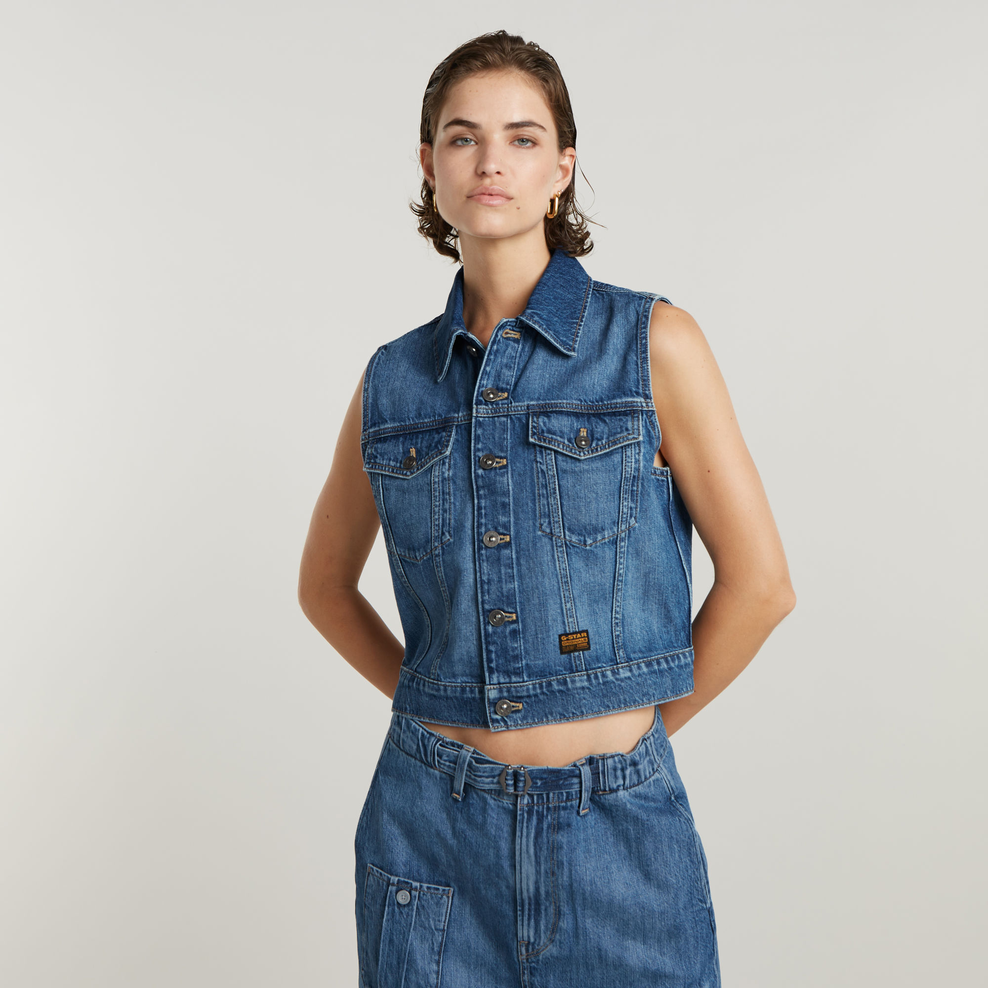 

Shrunken Denim Vest - Medium blue - Women