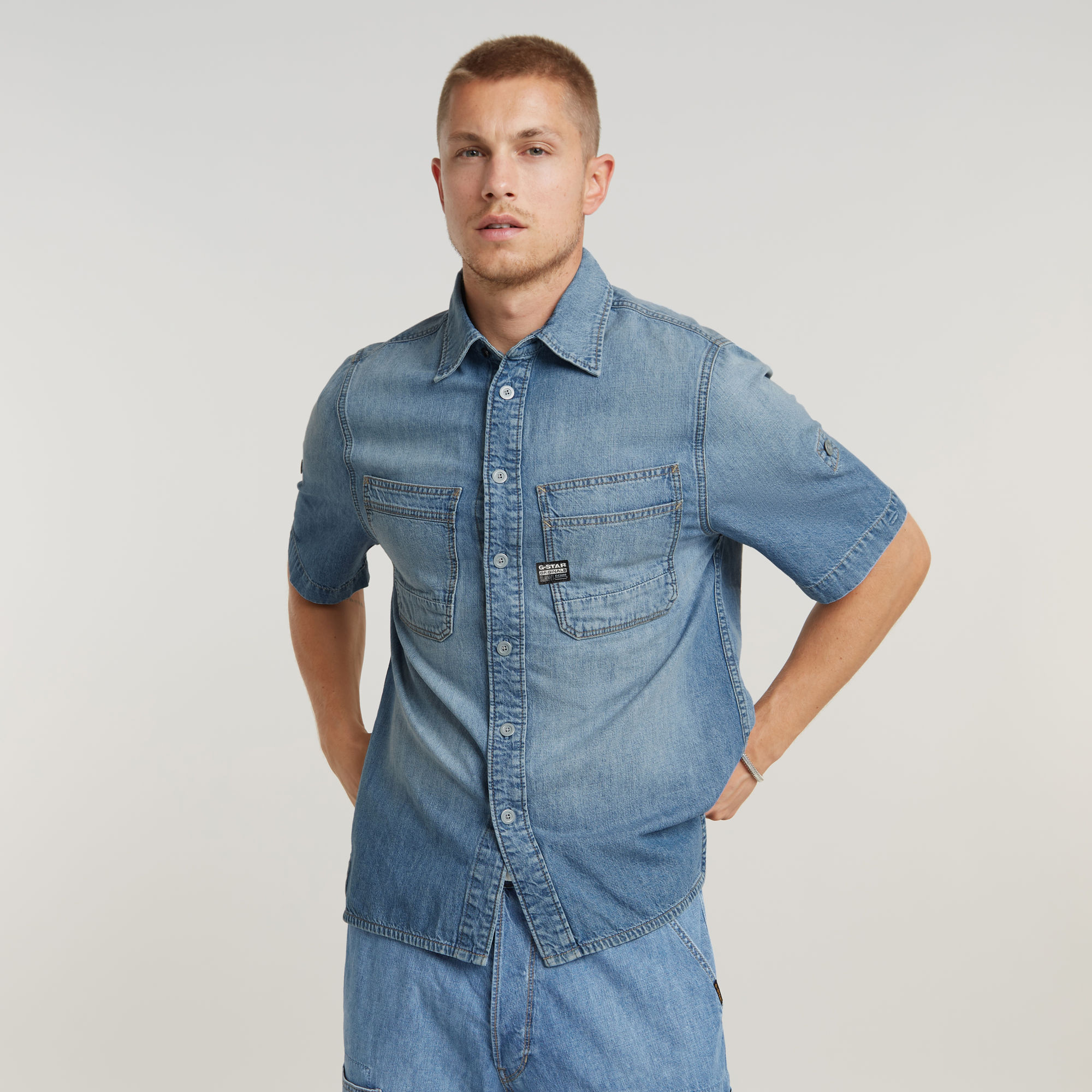 Slanted Double Pocket Regular Hemd - Hellblau - Herren