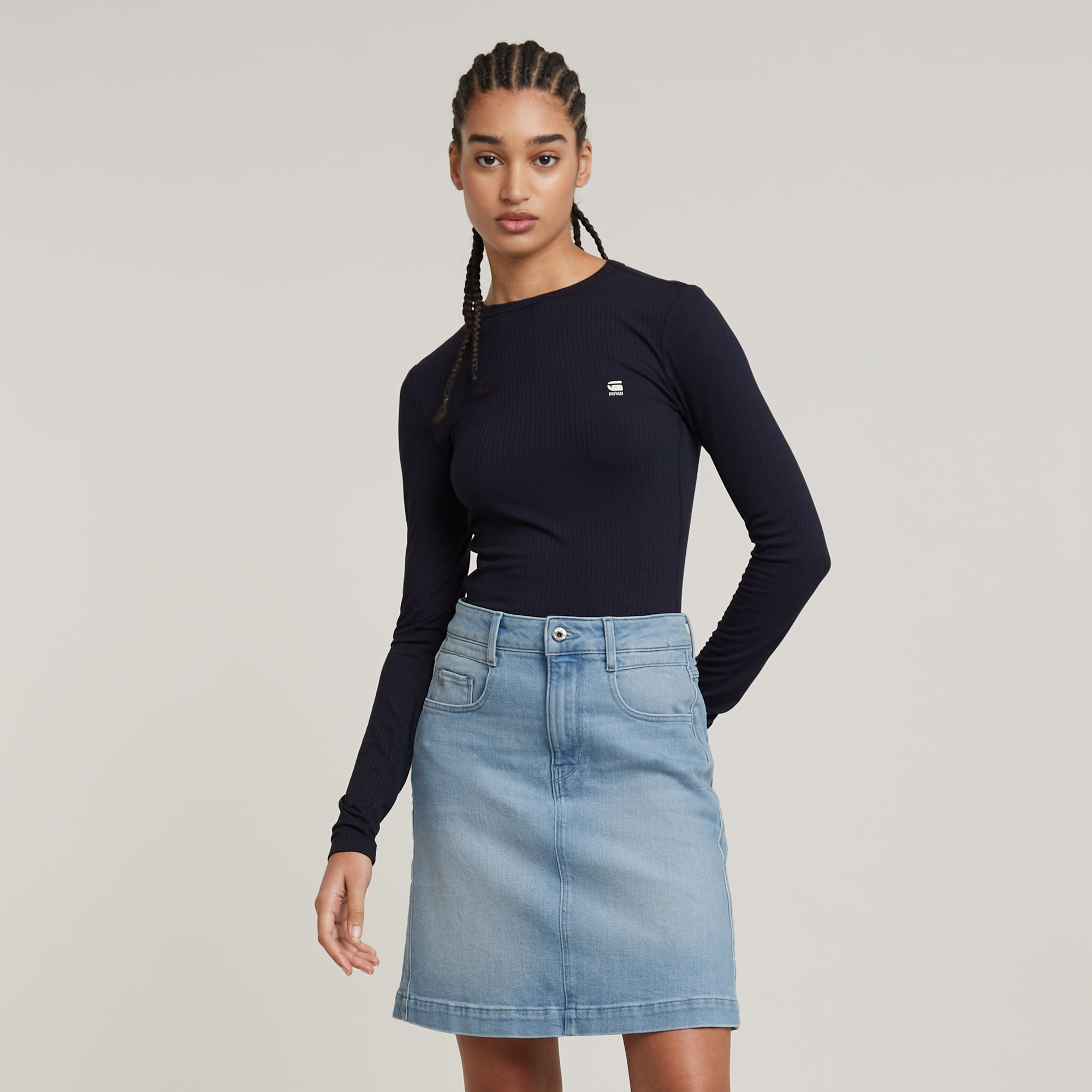 G-Star RAW Slim Crew Neck Top Donkerblauw Dames