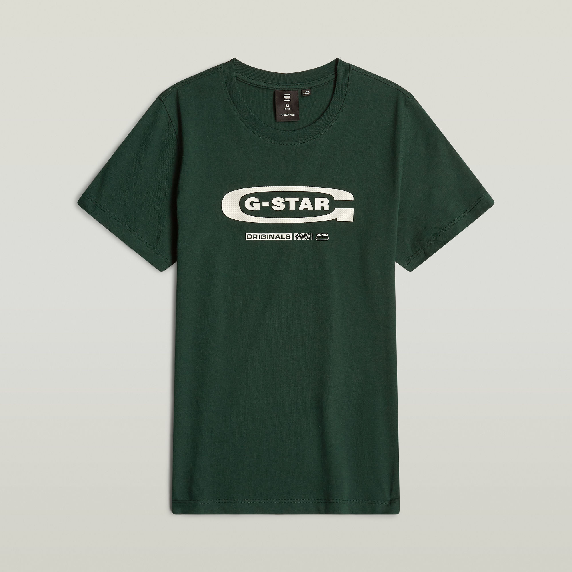 G-Star Raw T-shirt t- shirt s\s regular donkergroen ecru Jongens Katoen Ronde hals 140