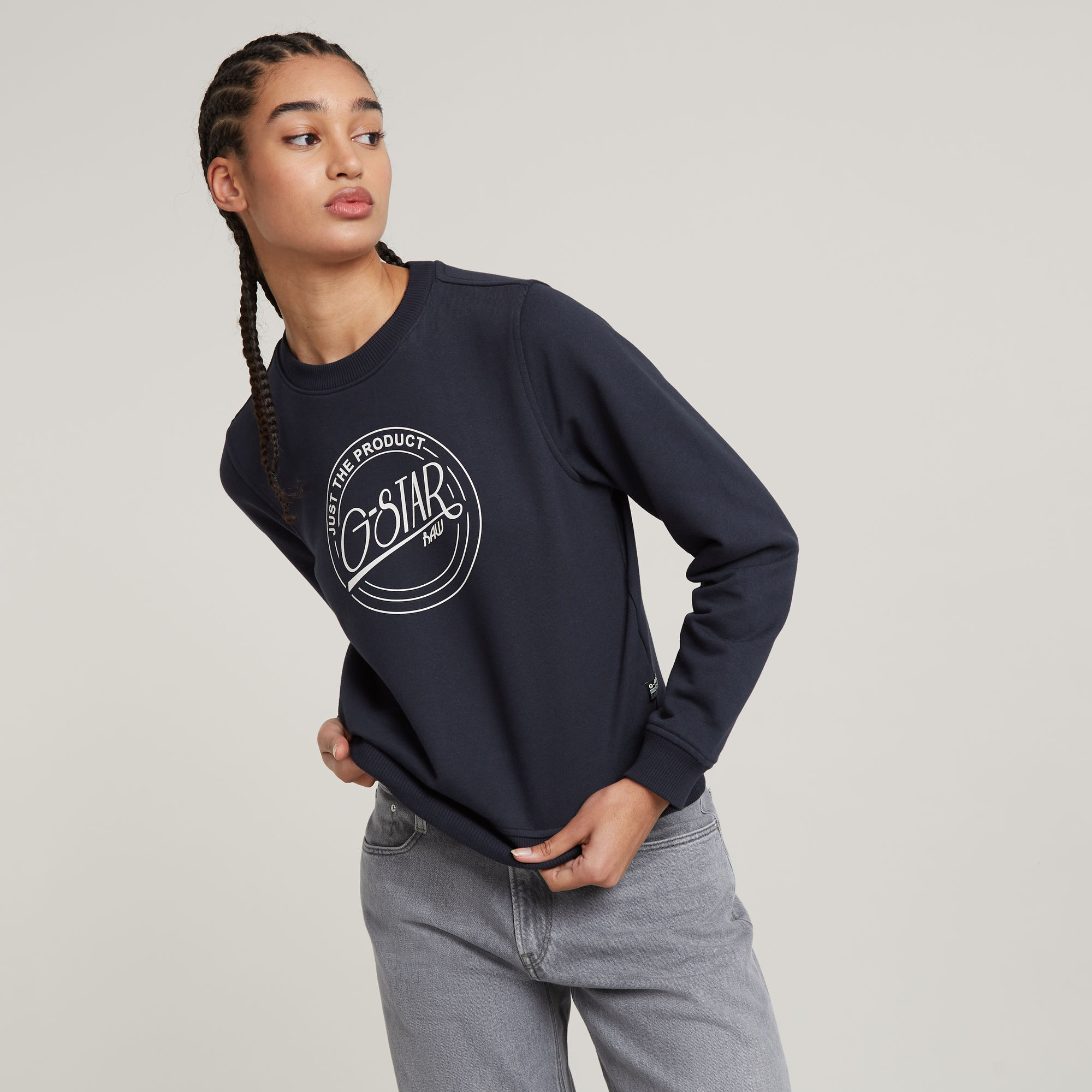 G-Star RAW Large Logo Crew Sweater Donkerblauw Dames