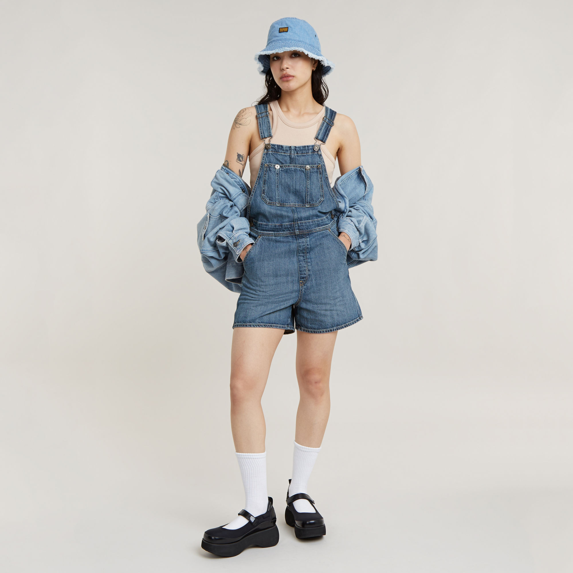 G-Star RAW Tuinbroek Short Midden blauw Dames