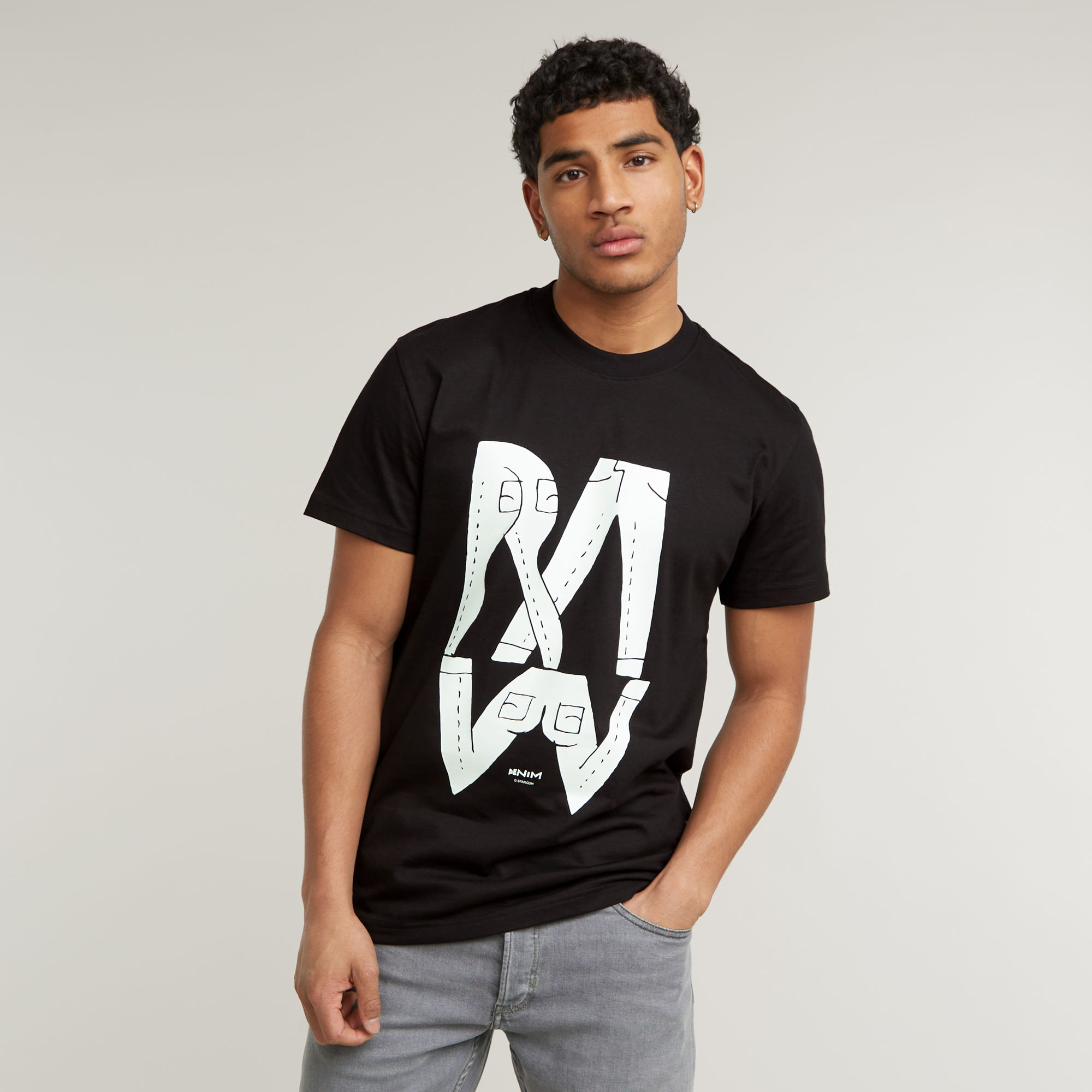 

Raw Denim Illustration T-Shirt - Black - Men