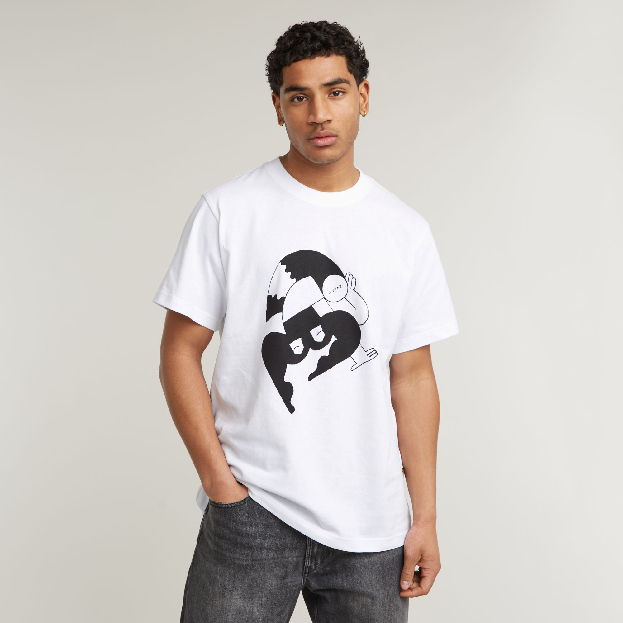 Illustration Leg Loose T-Shirt - Weiß - Herren