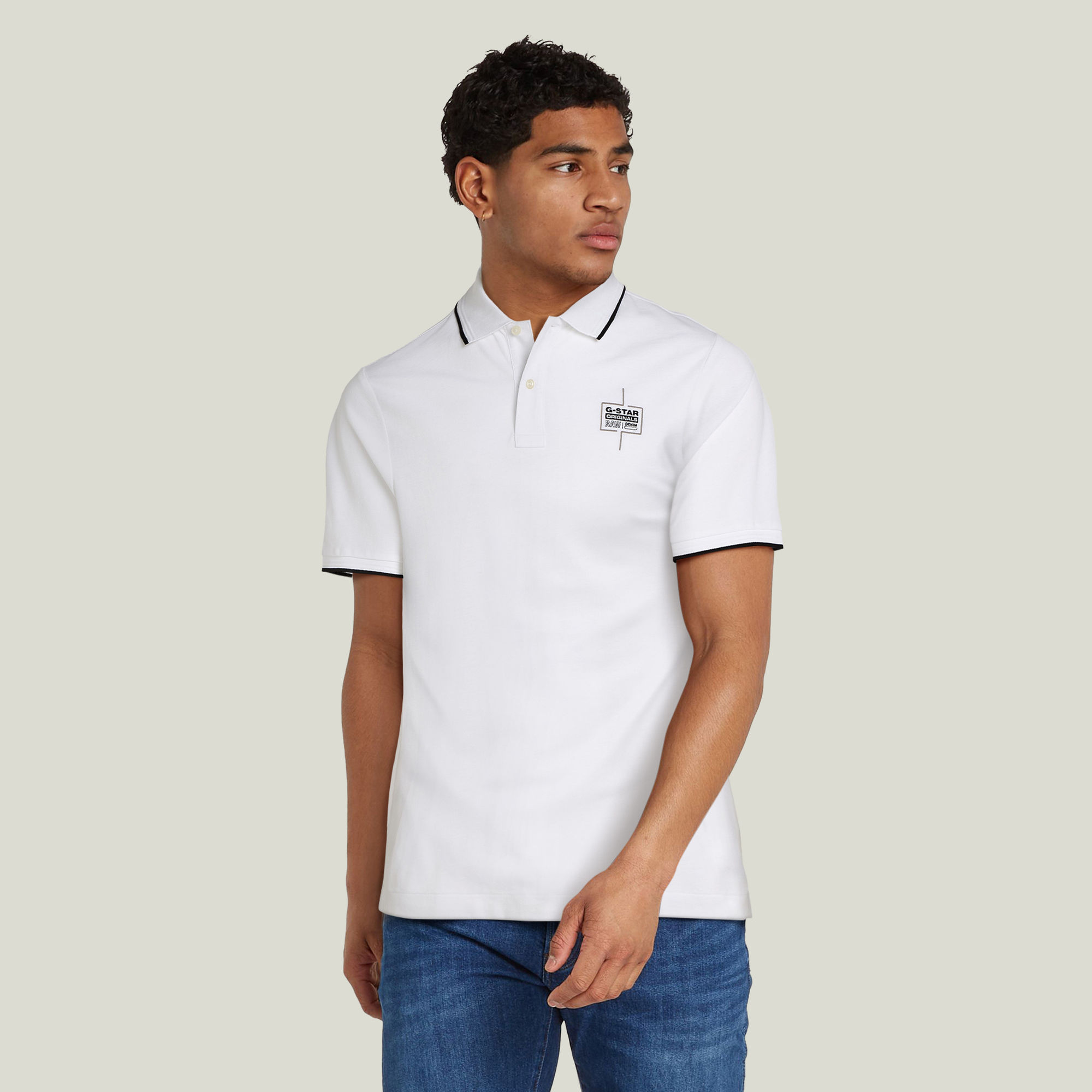 

Chest Logo Striped Polo - White - Men