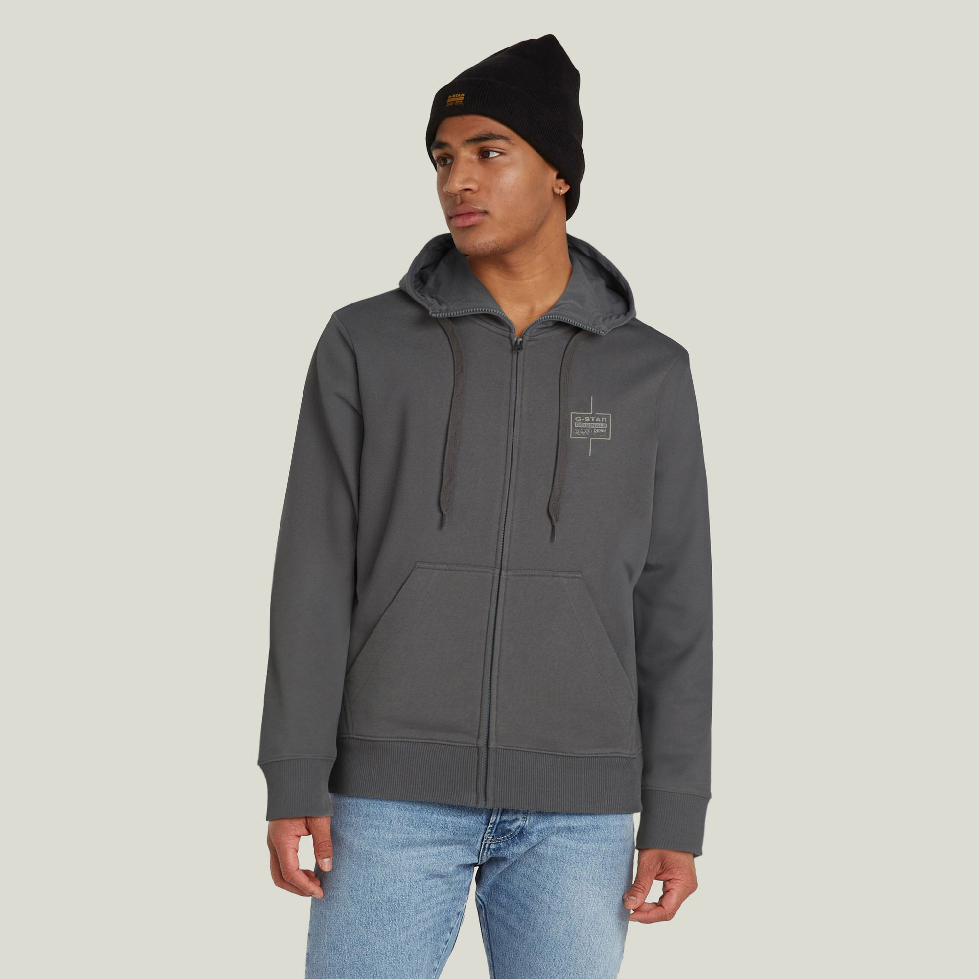 Logo Hooded Zip Thru Jacke - Grau - Herren