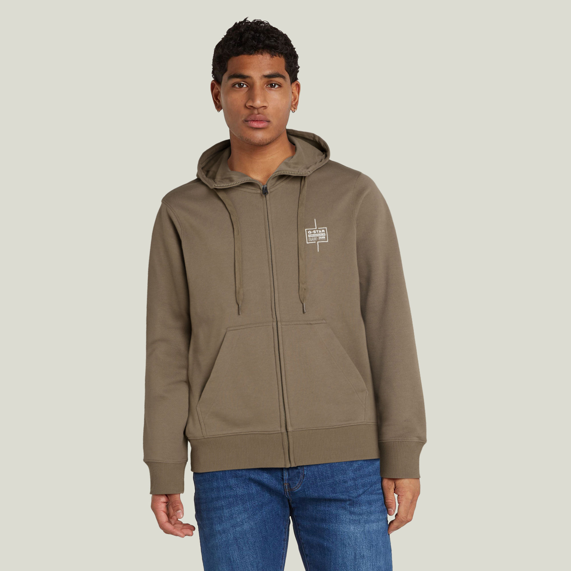 Logo Hooded Zip Thru Jacke - Braun - Herren