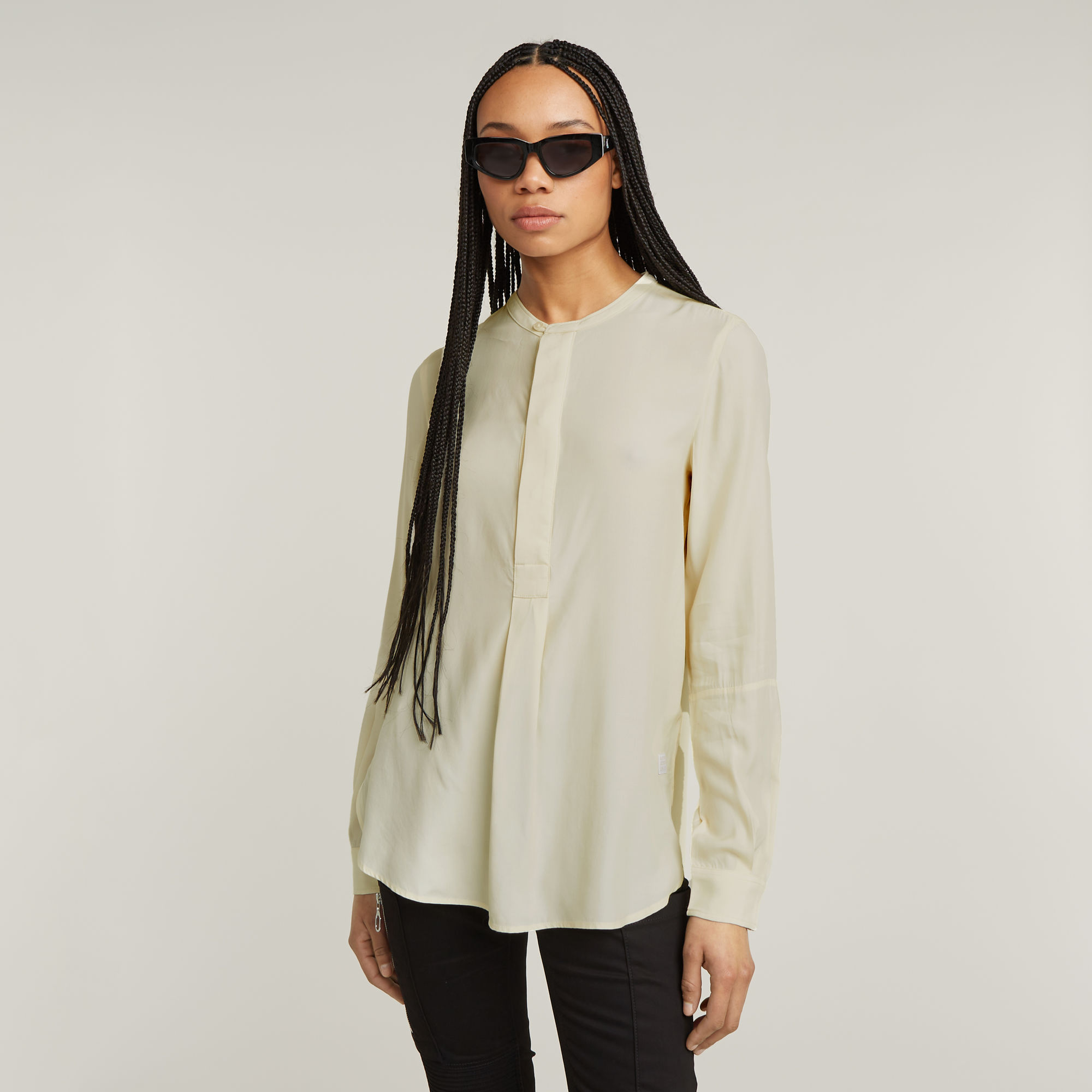 Half Placket Top - Weiß - Damen