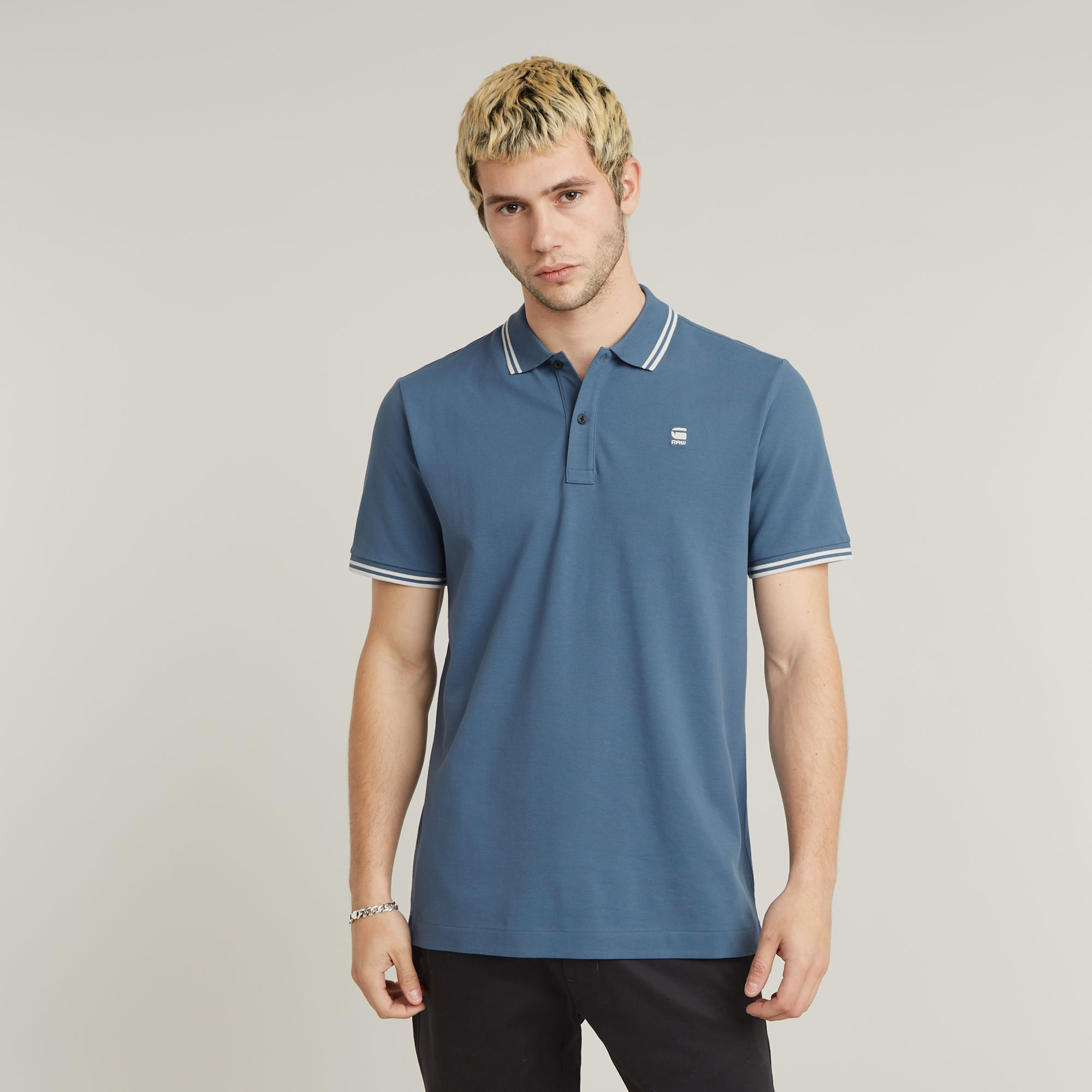 

Dunda Slim Stripe Polo - Medium blue - Men