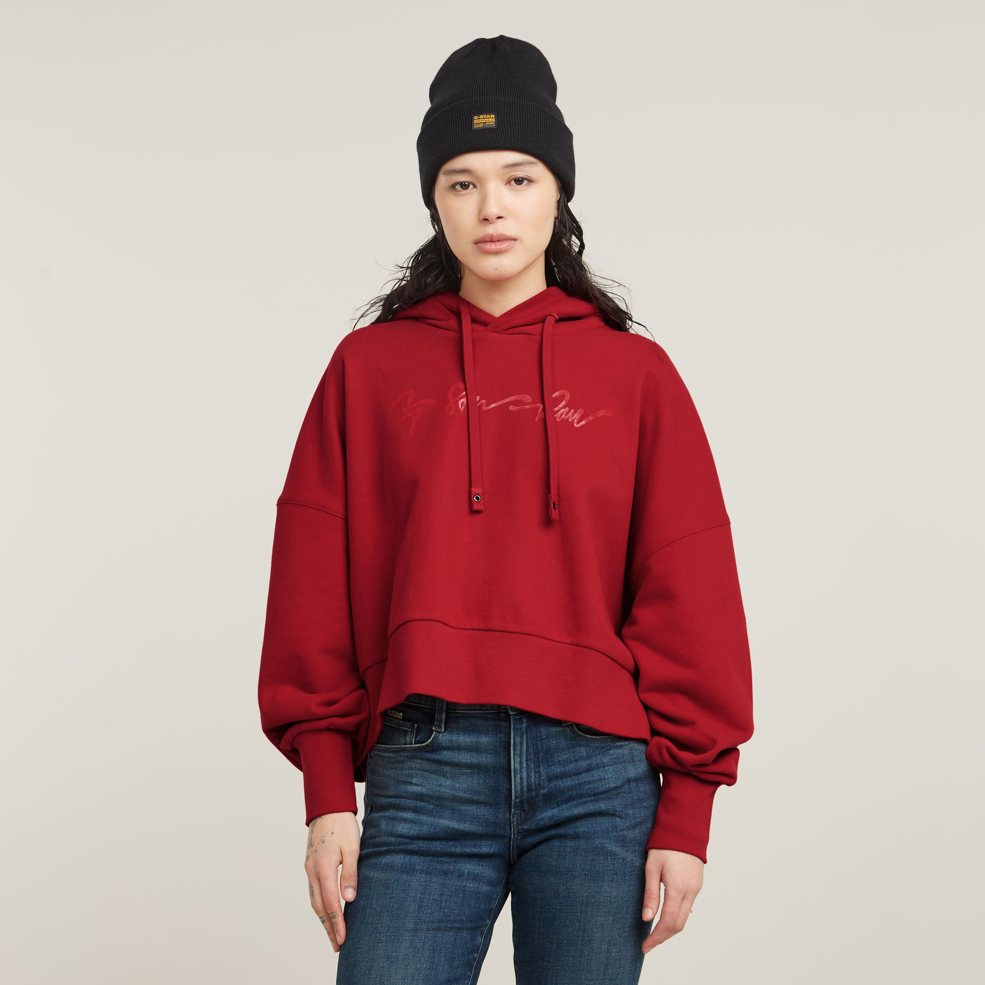 

G-Script Oversized Hooded Sweater - Red - Women