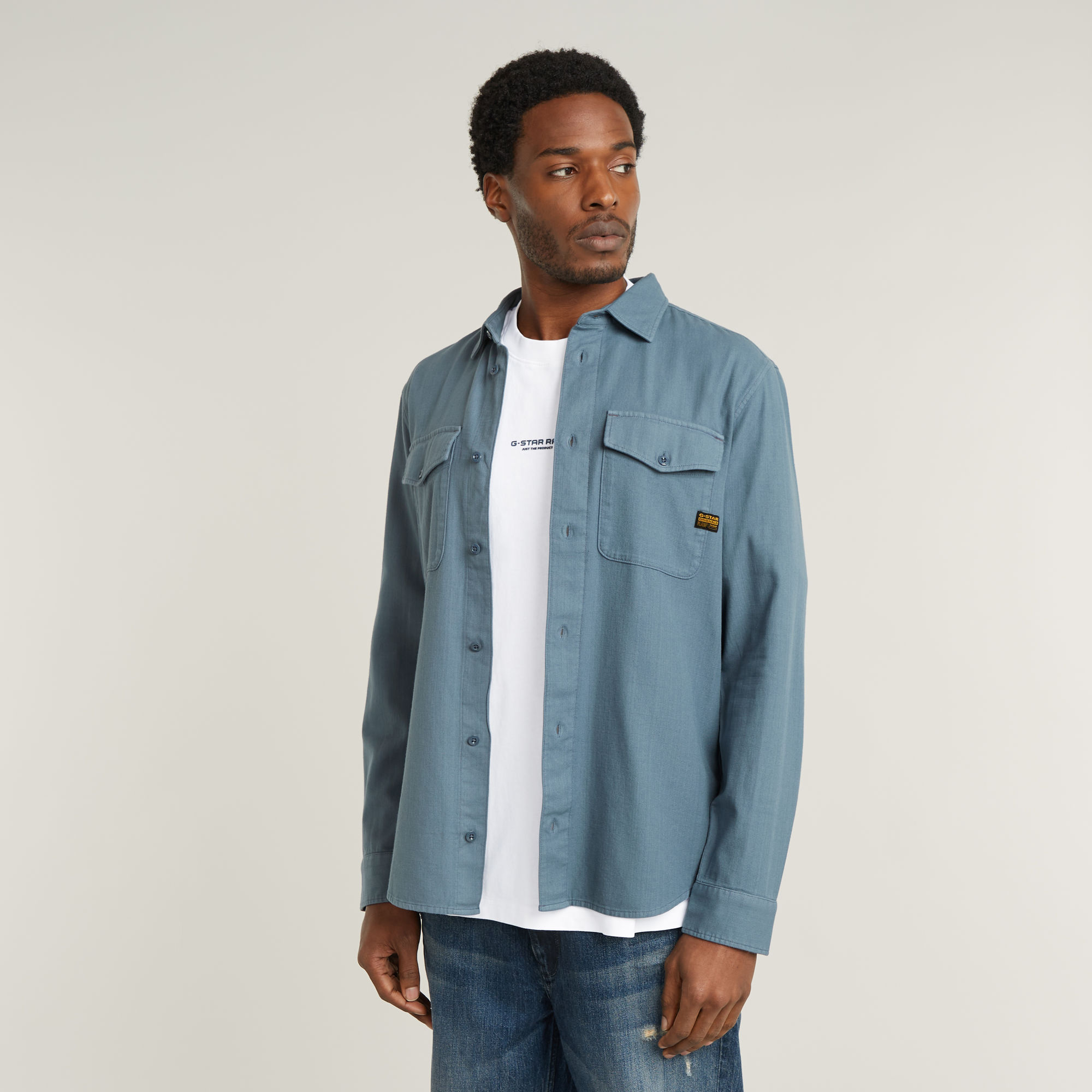 Marine Slim Hemd - Mittelblau - Herren